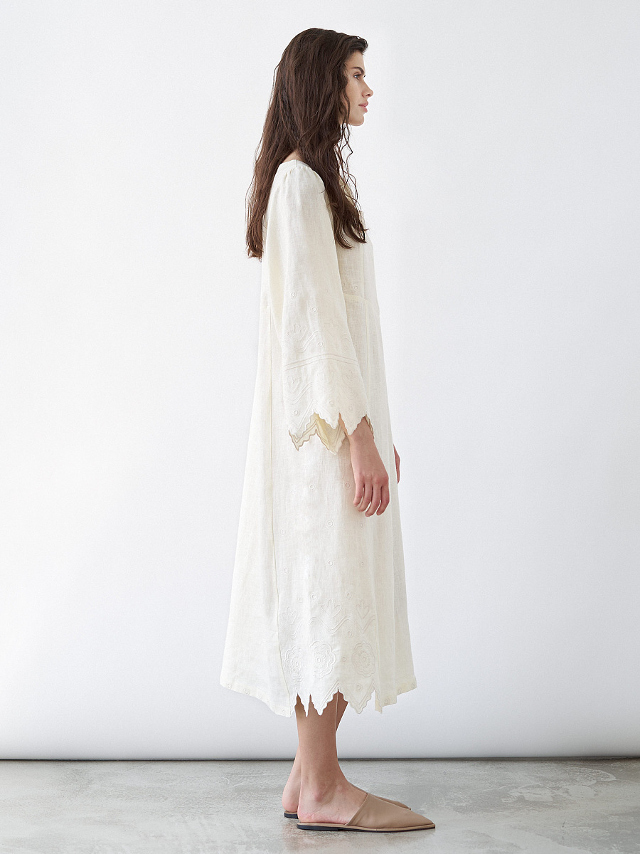 Beige linen dress with embroidery Nizhnist [0]