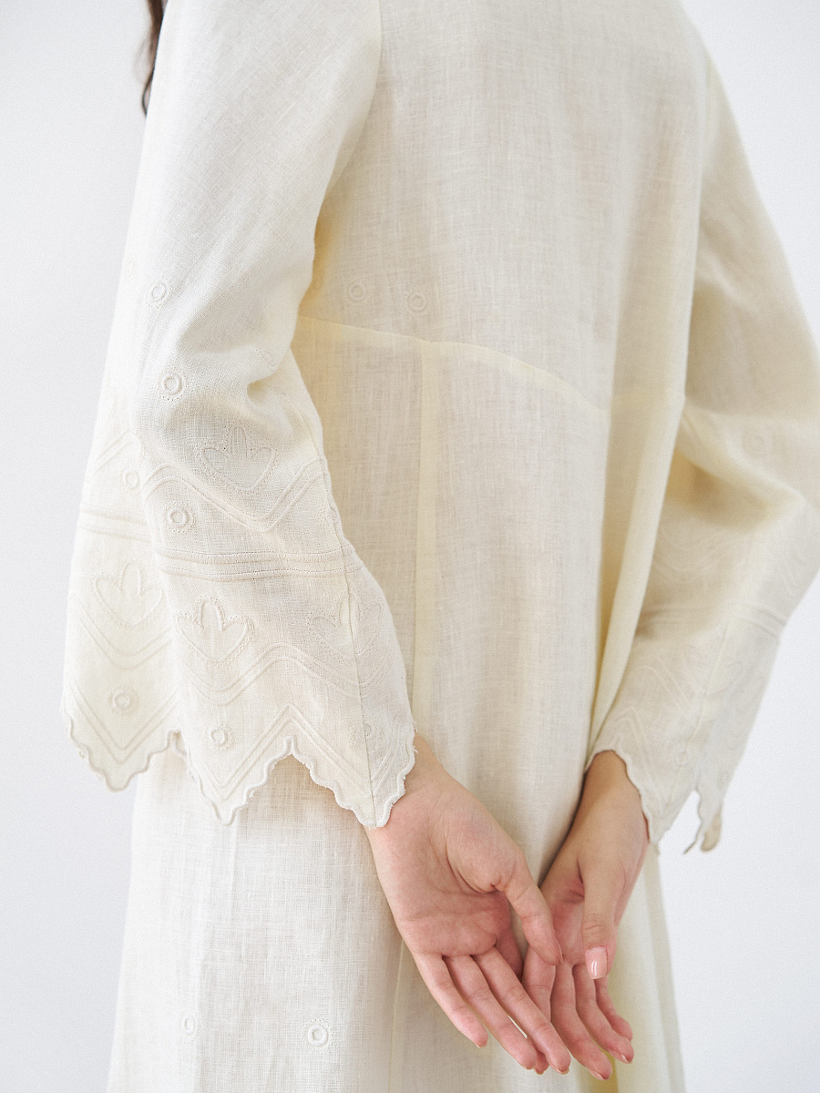 Beige linen dress with embroidery Nizhnist [0]