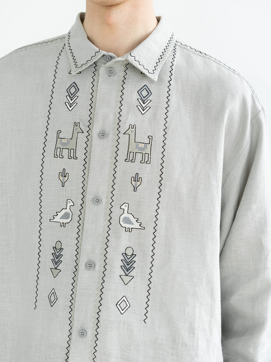 Linen button-down shirt with embroidery Pastukh [0]