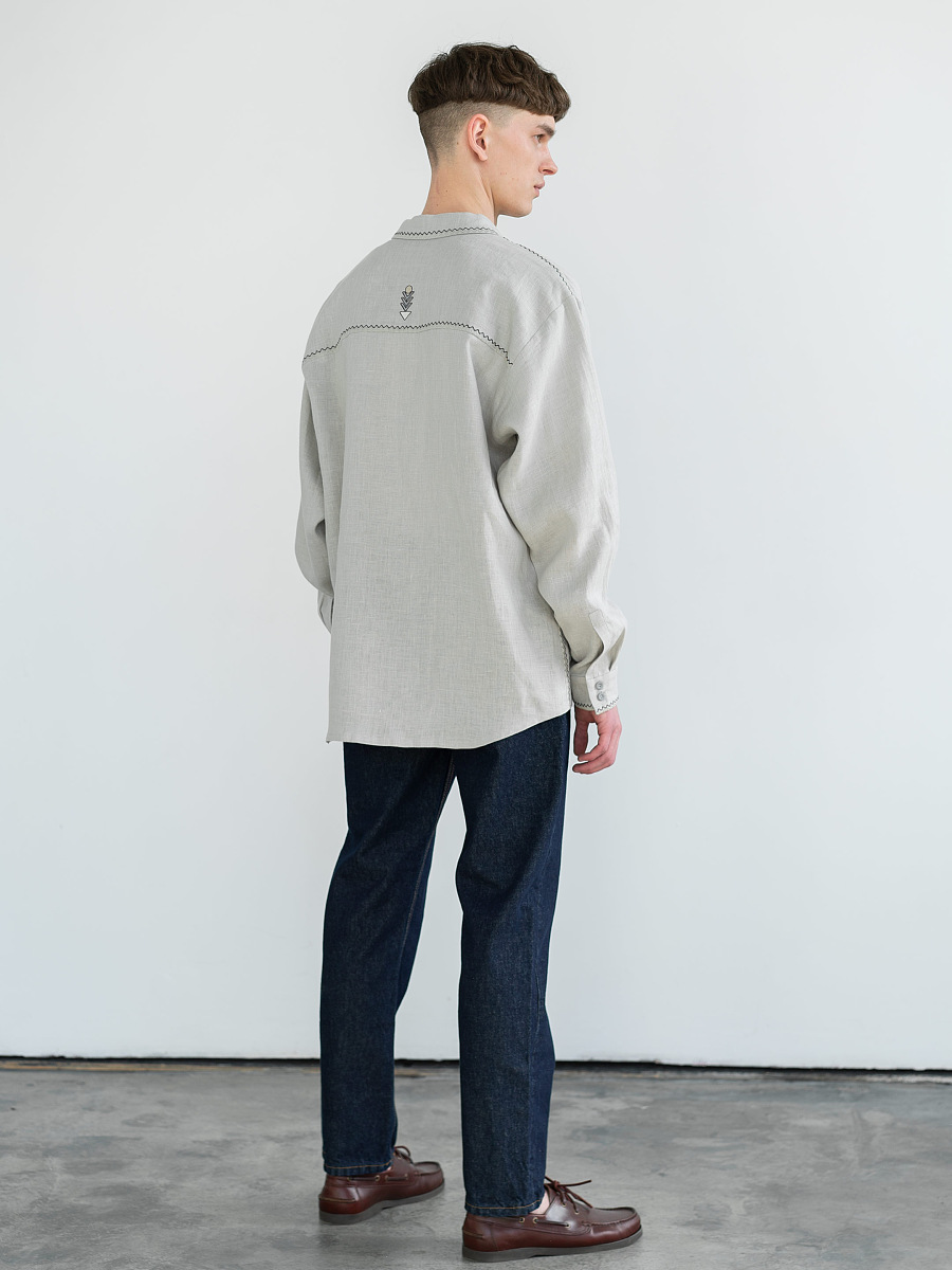 Linen button-down shirt with embroidery Pastukh [0]