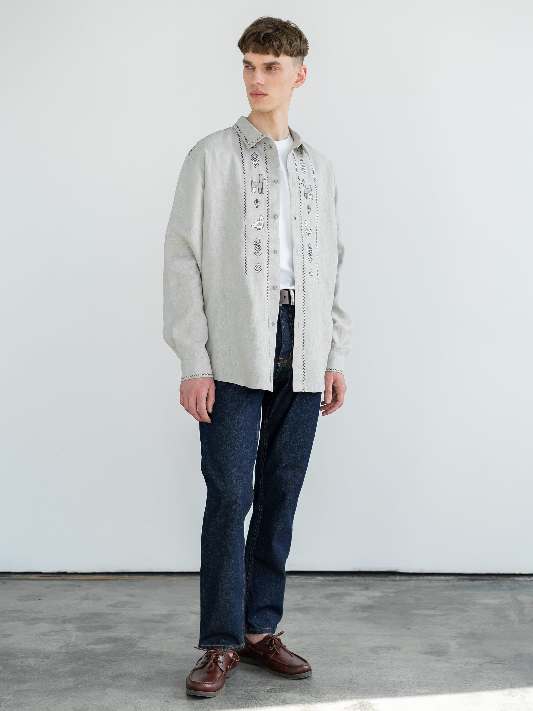 Linen button-down shirt with embroidery Pastukh cheap