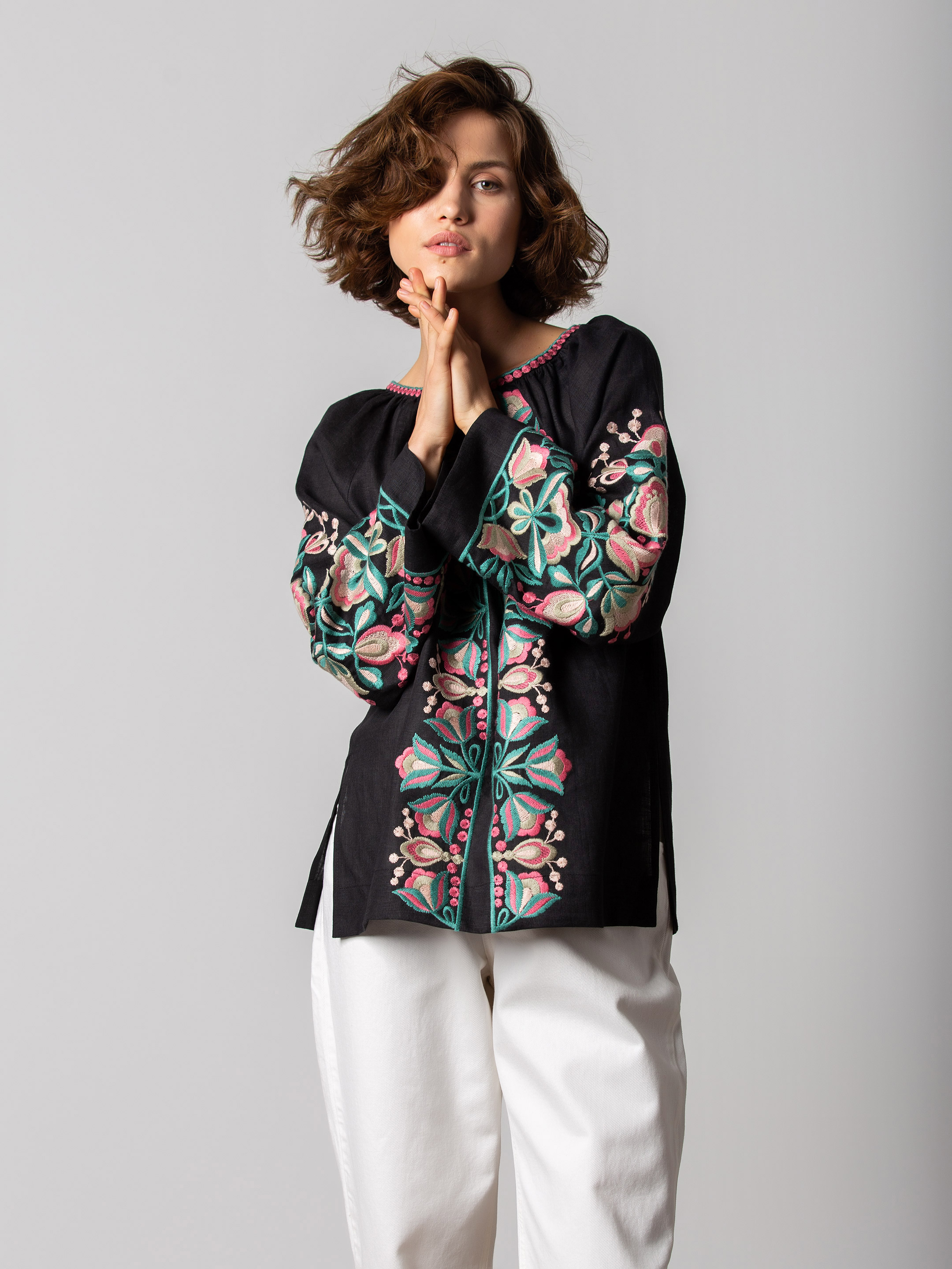 Black shirt with floral ornament Herb photo