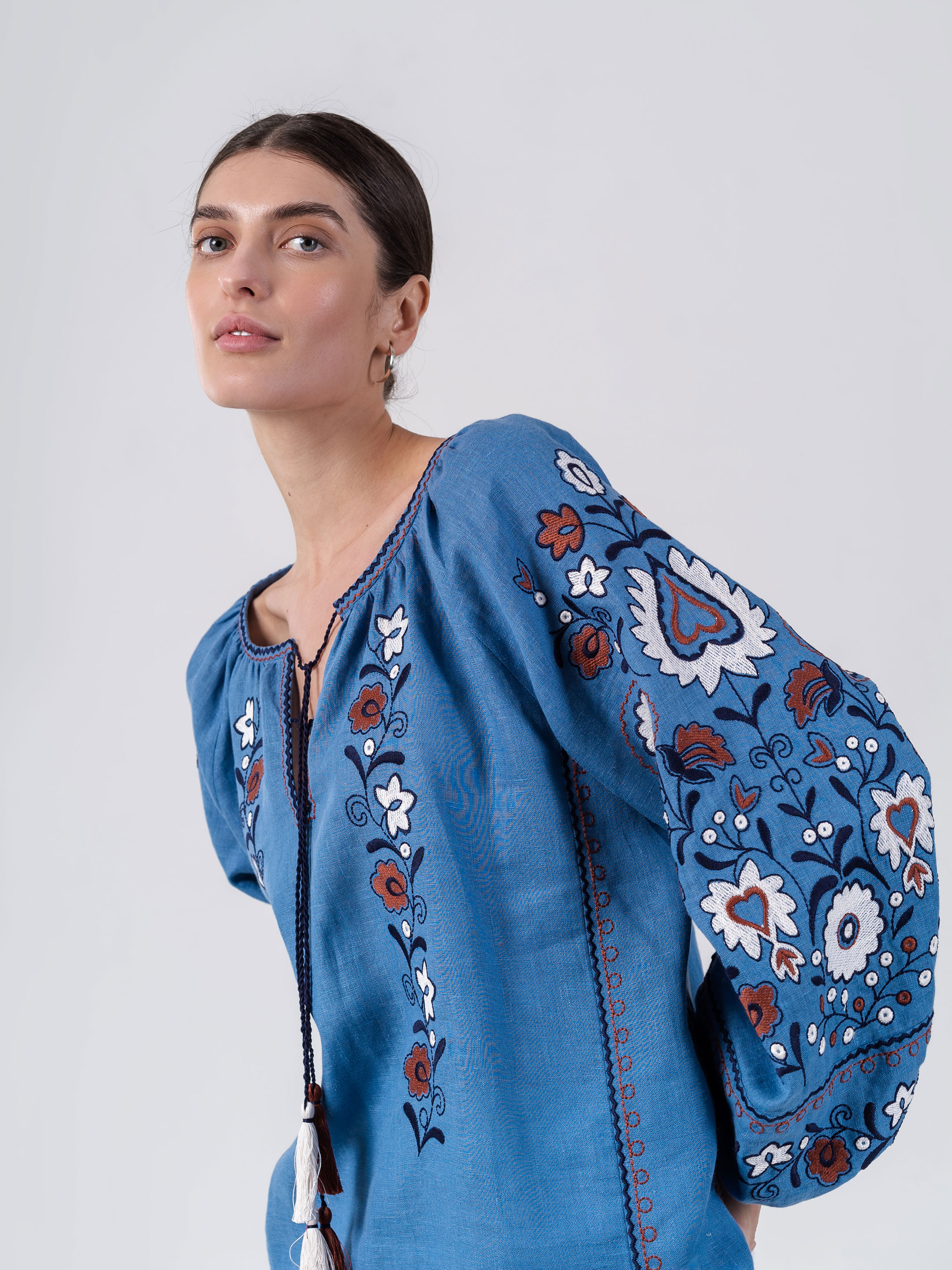 Blue embroidered shirt with floral ornament Fialka Buy