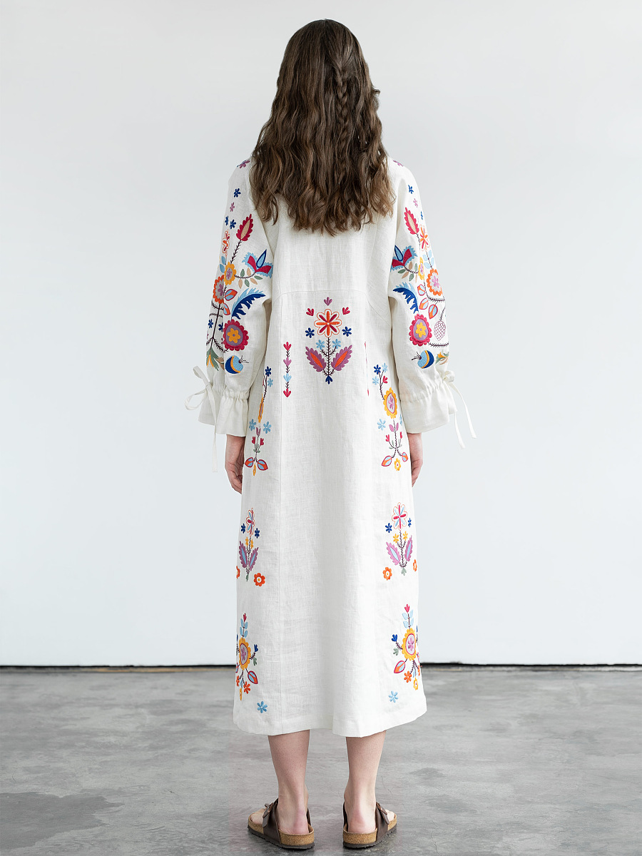 White linen dress with floral embroidery Sobachko [0]