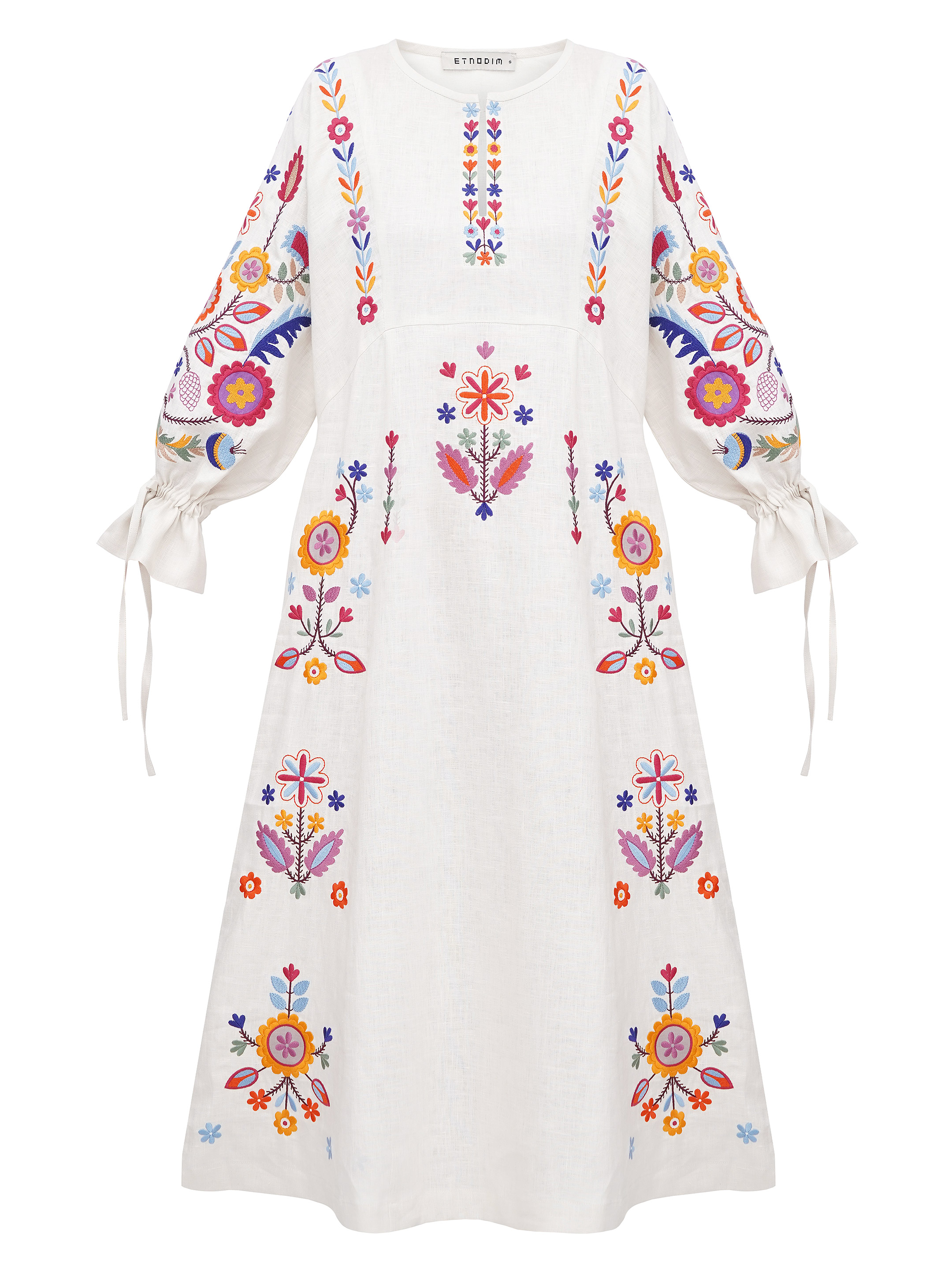 White linen dress with floral embroidery Taily in e-store