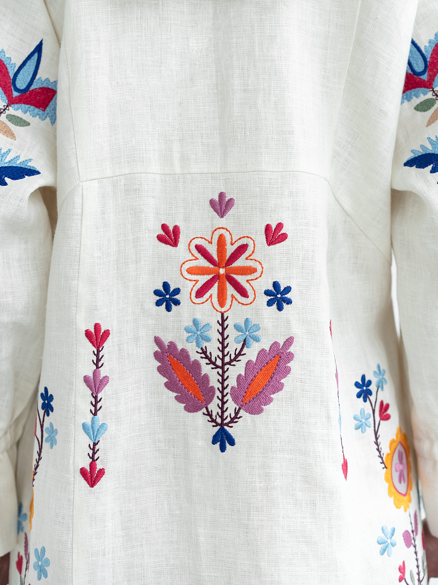 White linen dress with floral embroidery Sobachko [0]
