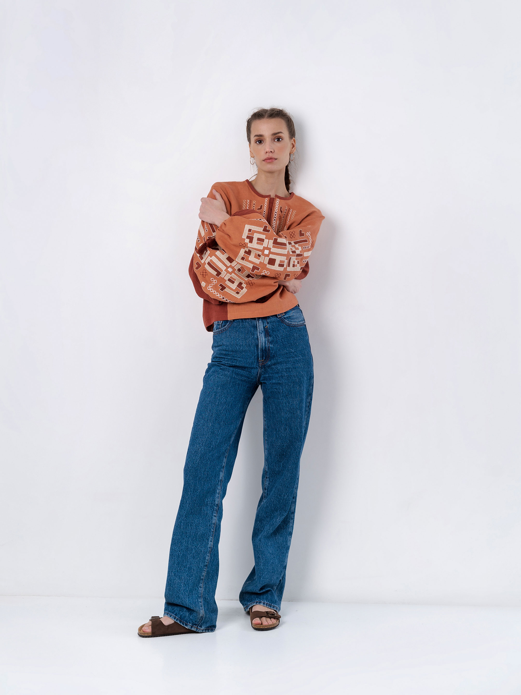 Linen embroidered shirt with geometric ornament Nezalezhni cheap