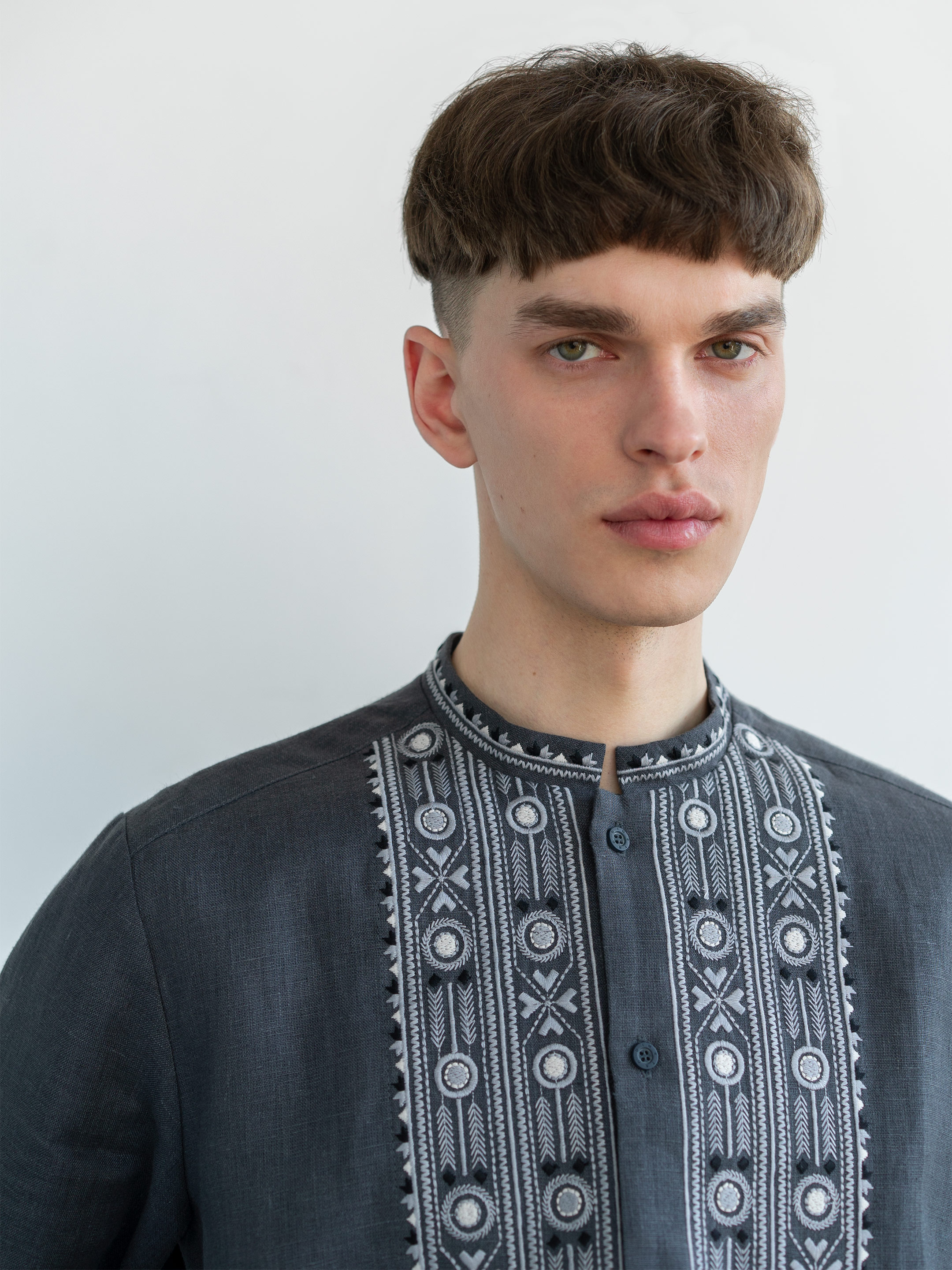 Grey shirt with geometric ornament and buttons KOLOS DARK in Ukraine