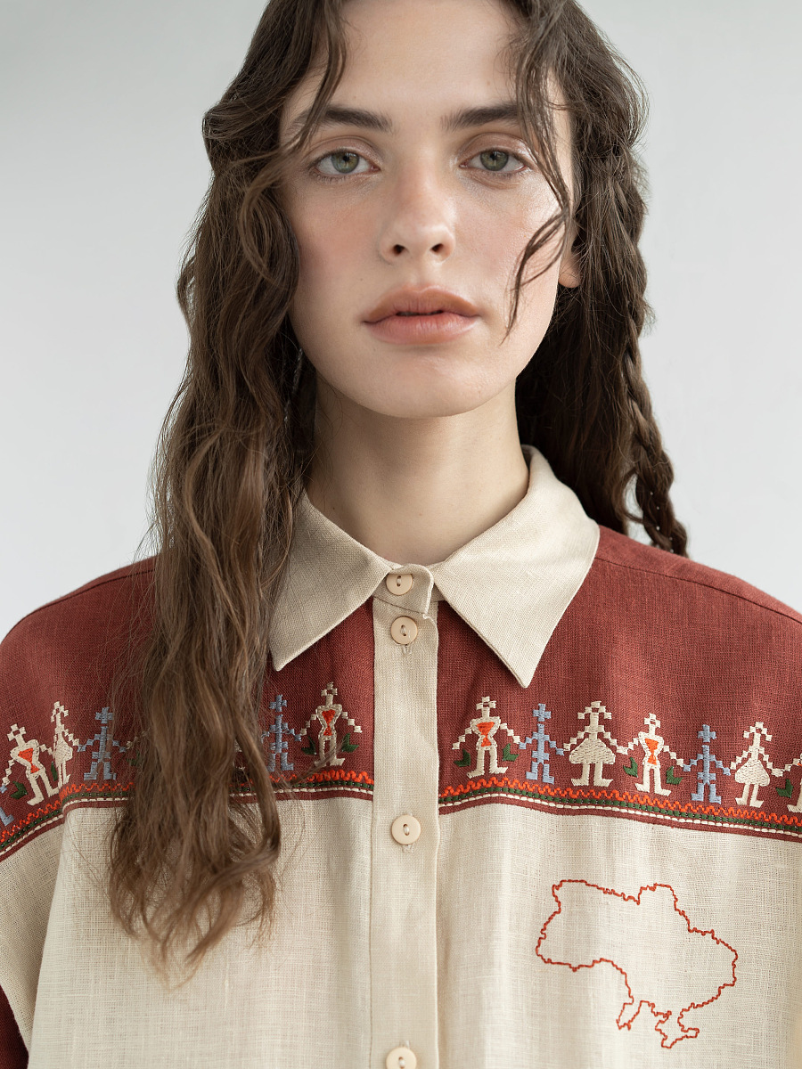 Linen shirt with embroidered cities-heroes Smilyvist 2 [0]