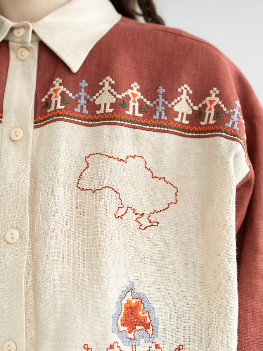 Linen shirt with embroidered cities-heroes Smilyvist 2 [0]