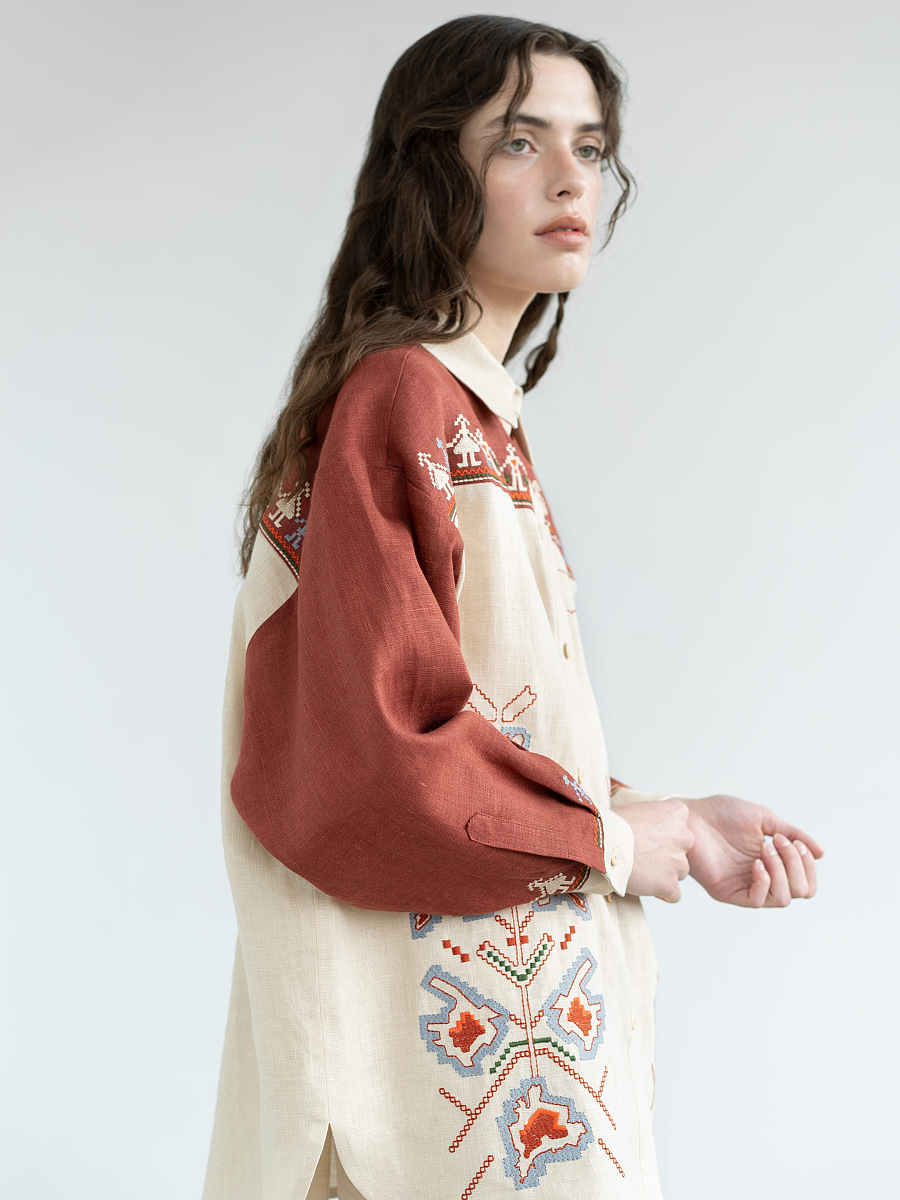 Linen shirt with embroidered cities-heroes Smilyvist 2 [0]