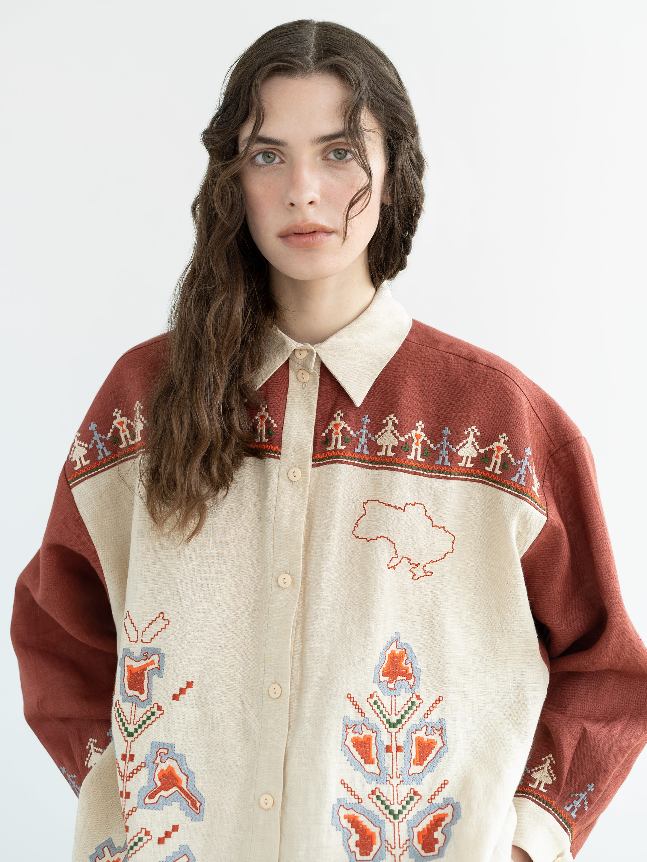 Linen shirt with embroidered cities-heroes Smilyvist 2 Buy