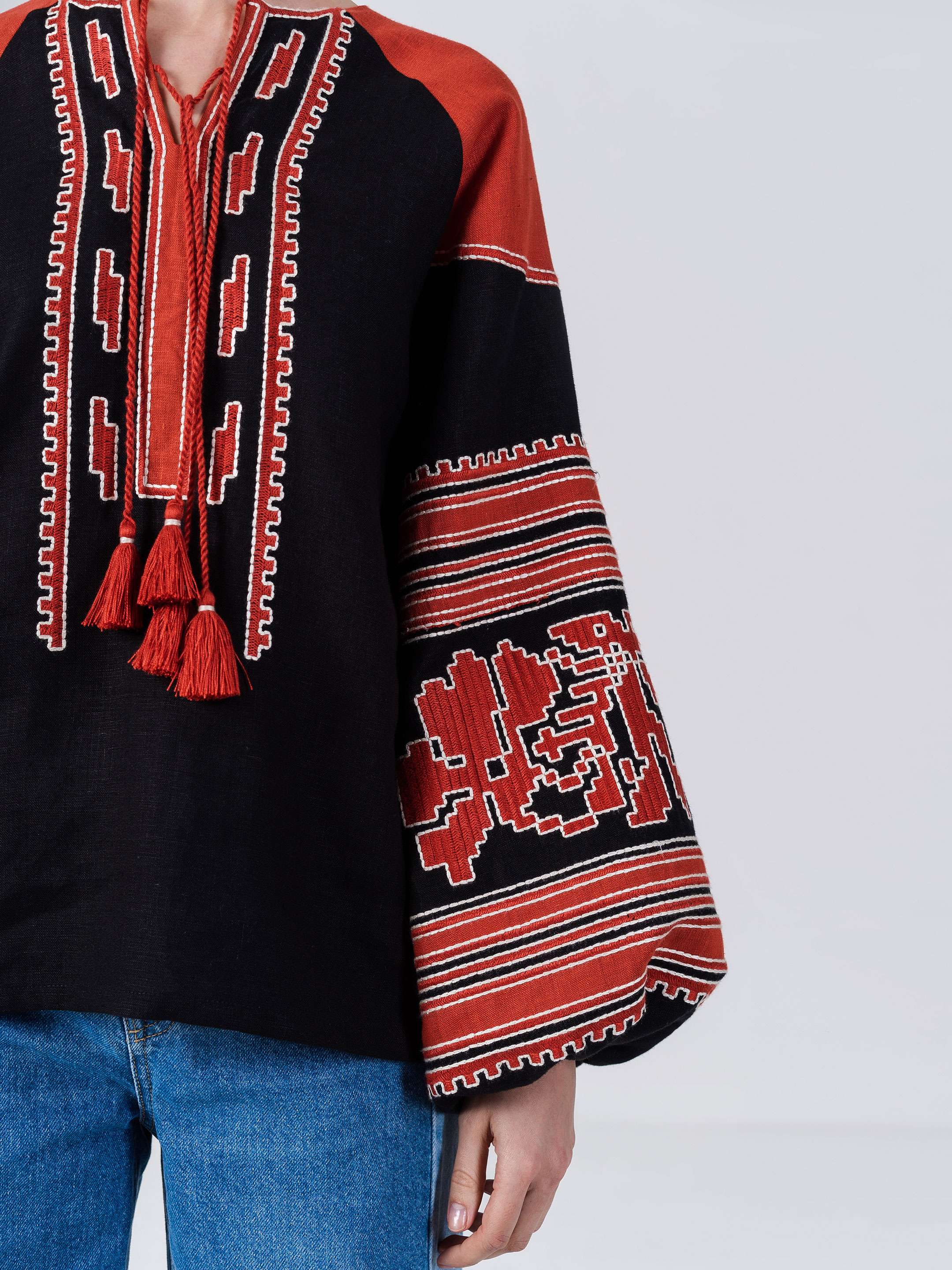 Linen embroidered shirt with free cut Vintage Red choose