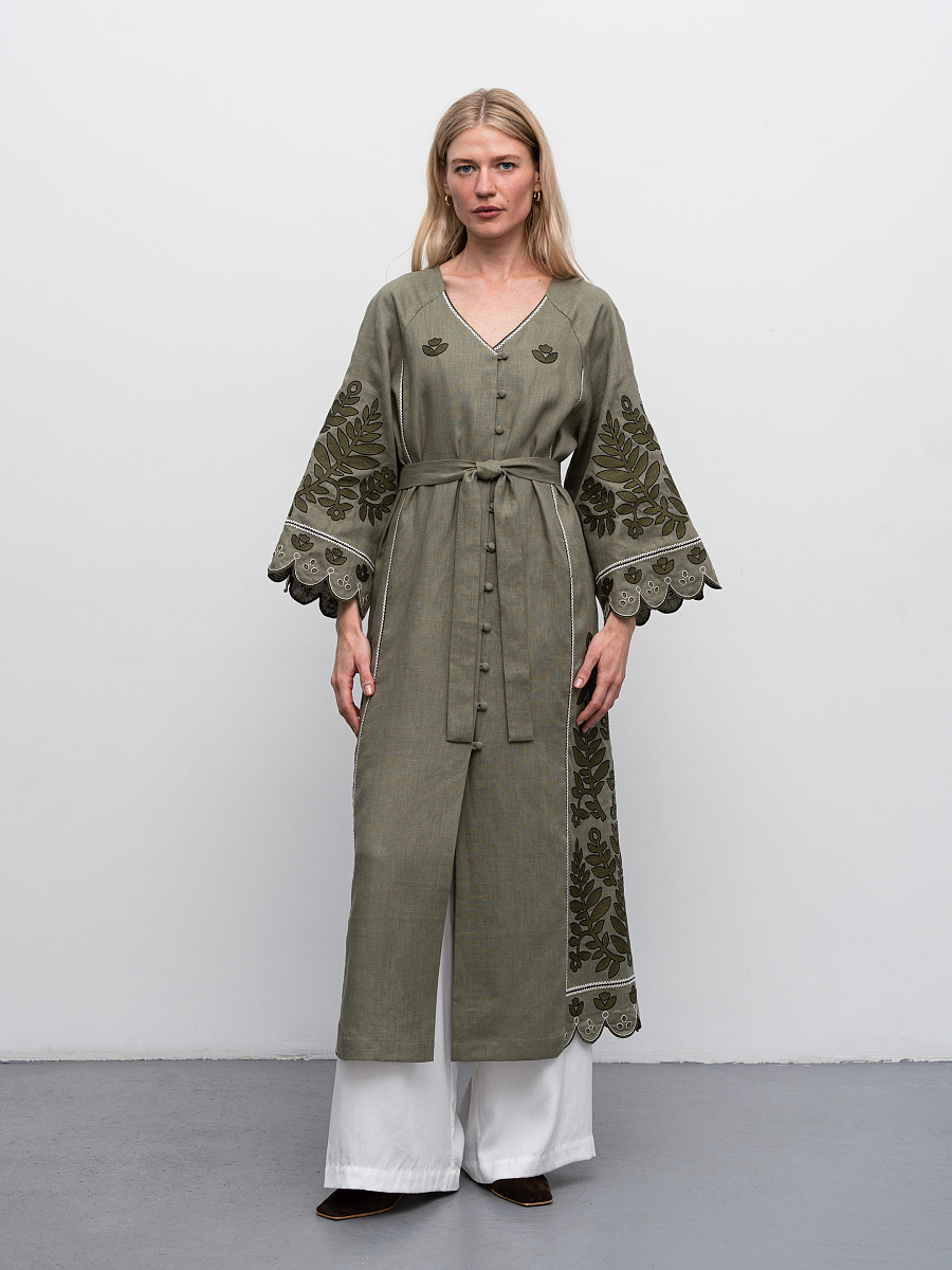 Linen embroidered dress with buttons Smereka [0]