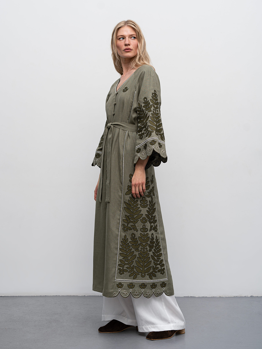 Linen embroidered dress with buttons Smereka [0]