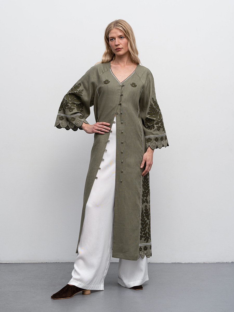 Linen embroidered dress with buttons Smereka [0]