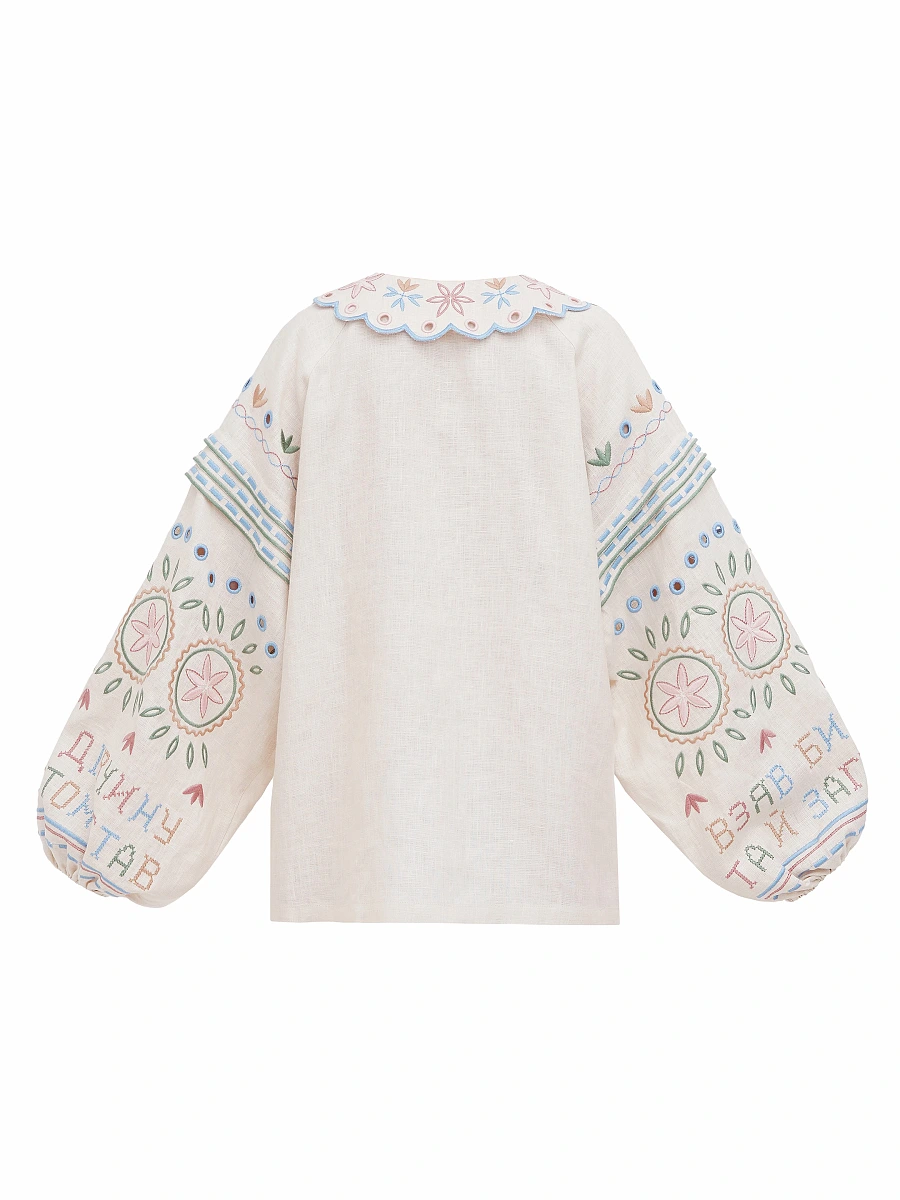 Embroidered jacket made of black linen with a collar Bandura Temna — Creamy