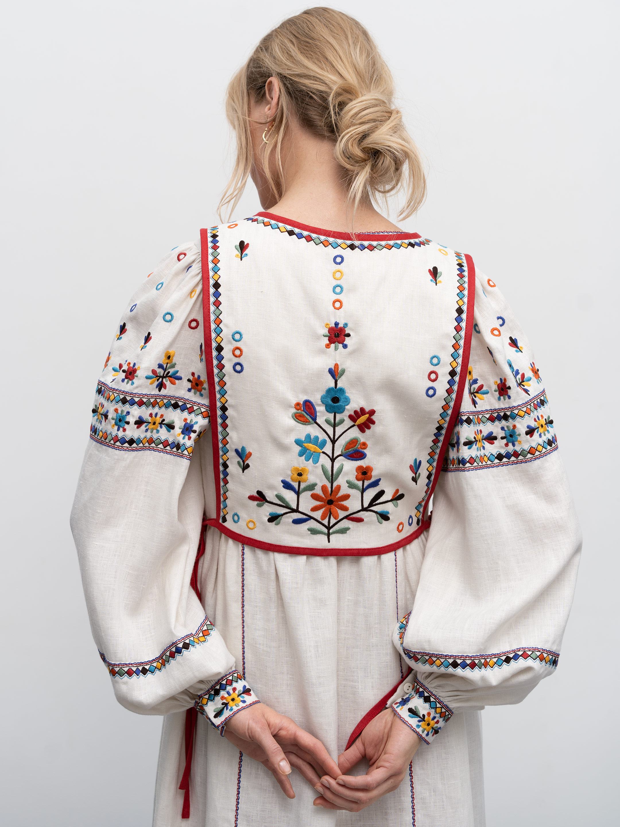Linen embroidered vest with ties Yaryna vest fitting