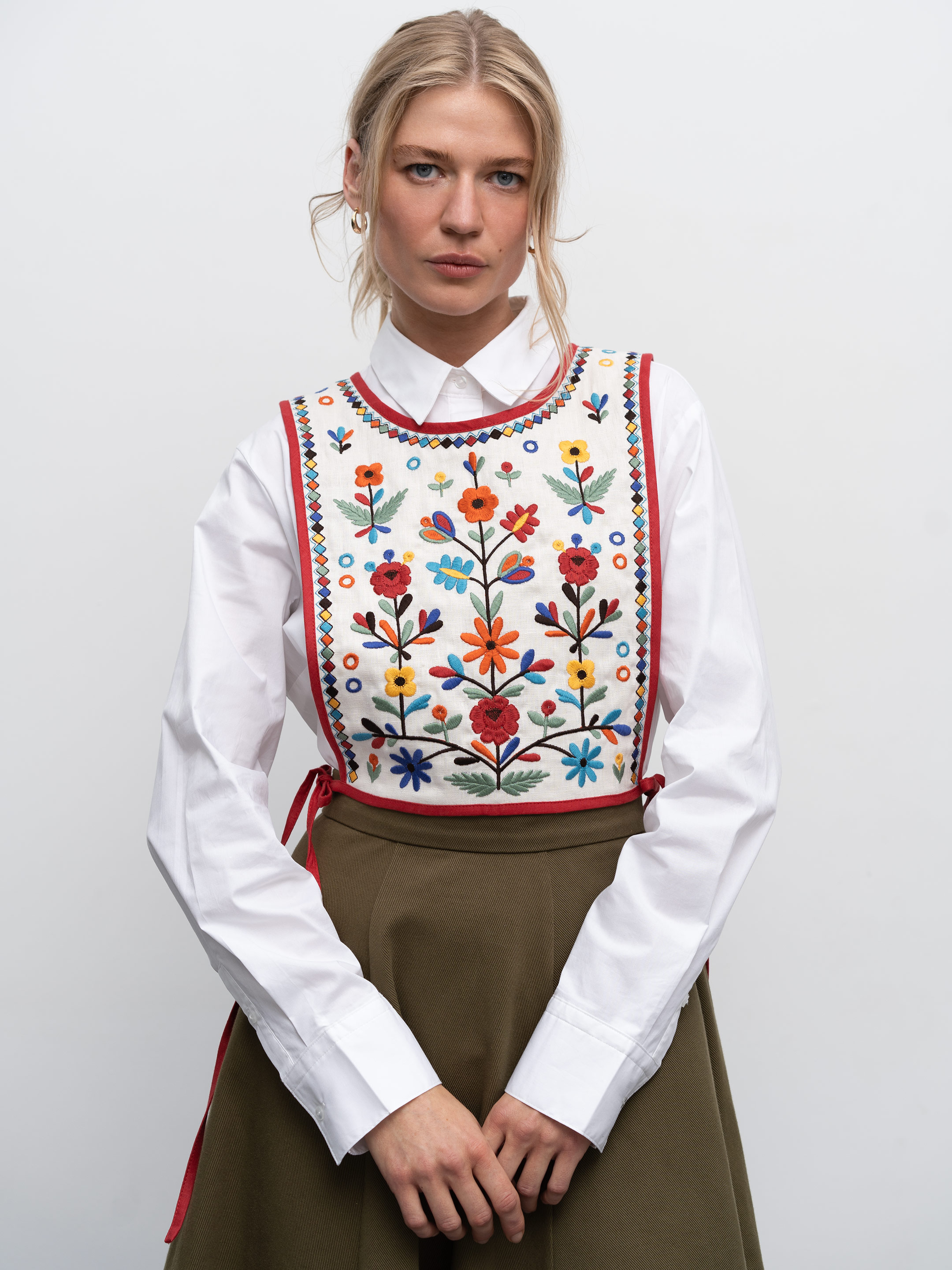 Linen embroidered vest with ties Yaryna vest Buy