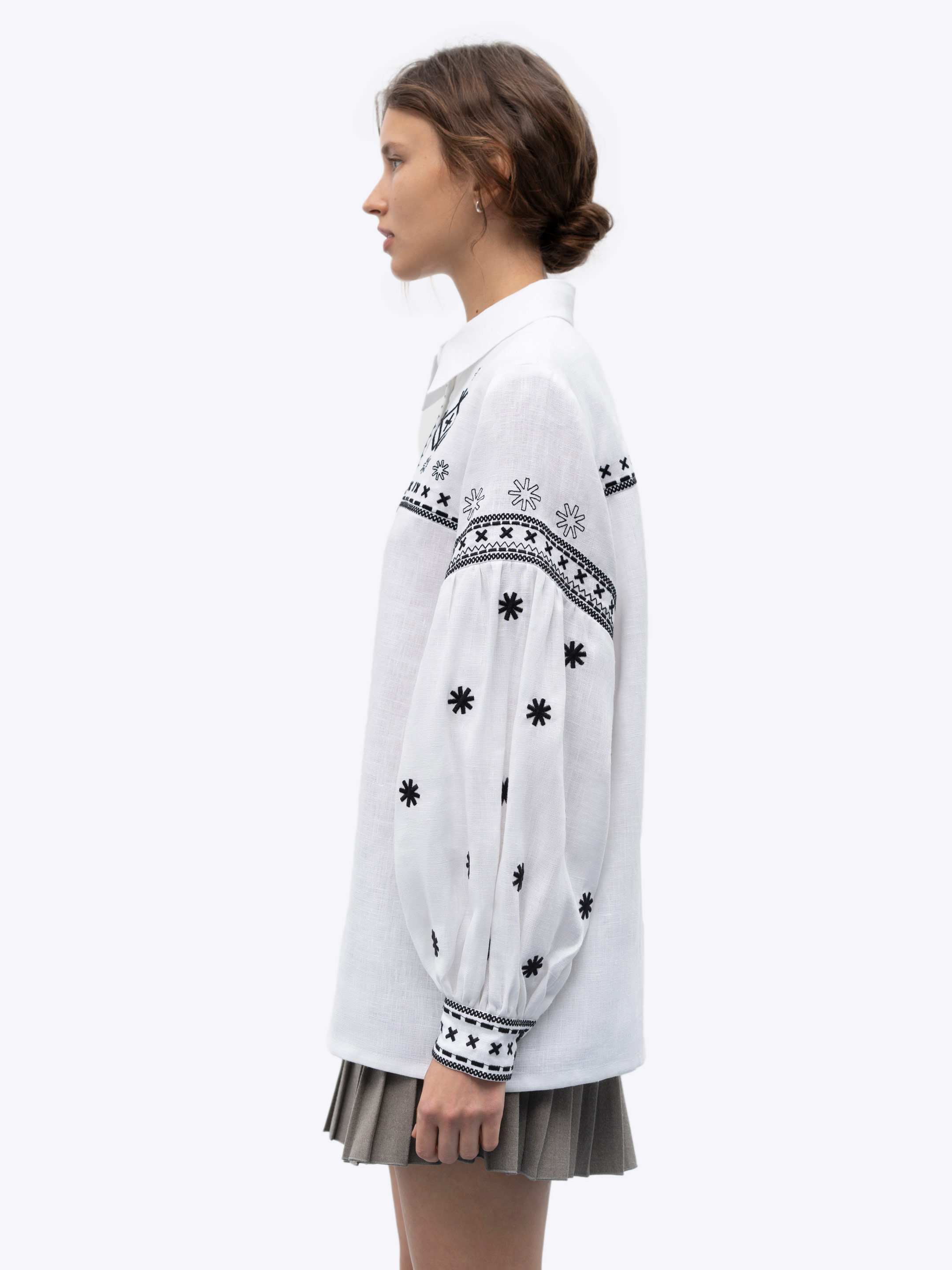 White linen shirt with embroidery Tsvit in Ukraine