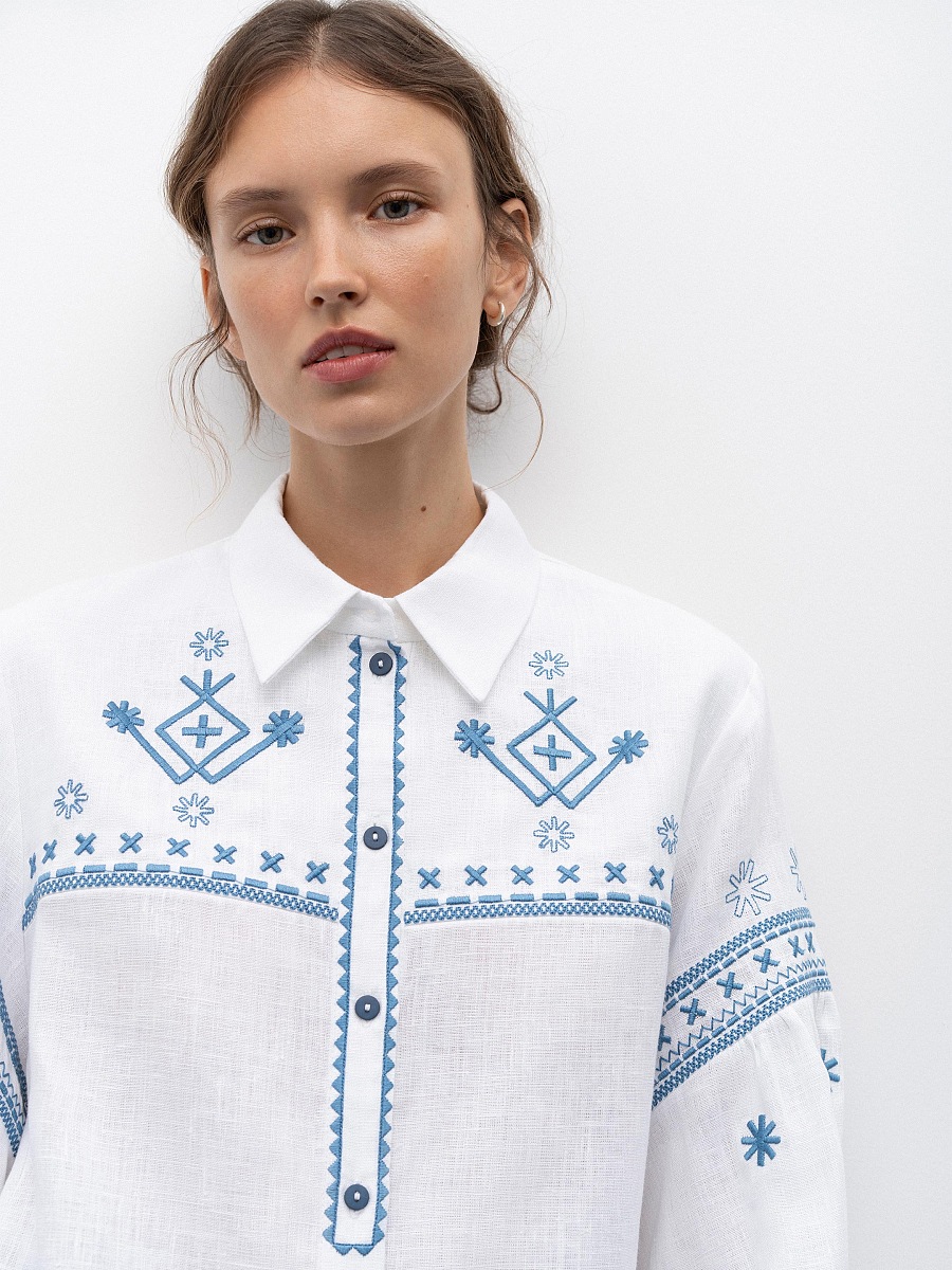 White linen shirt with embroidery Tsvit Syniy [0]