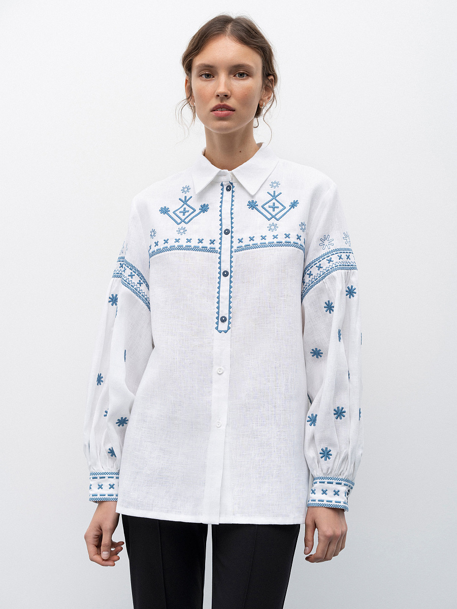 White linen shirt with embroidery Tsvit Syniy [0]