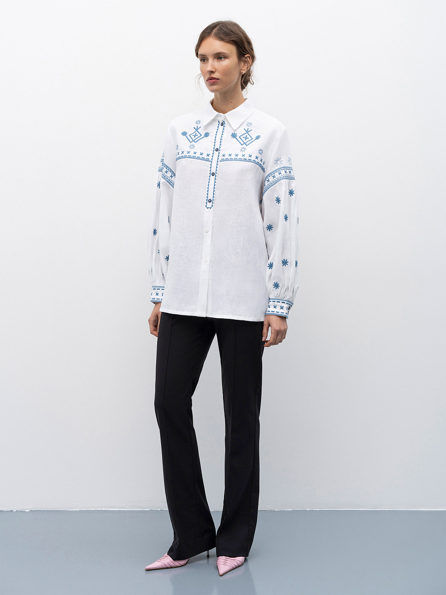 White linen shirt with embroidery Tsvit Syniy [0]