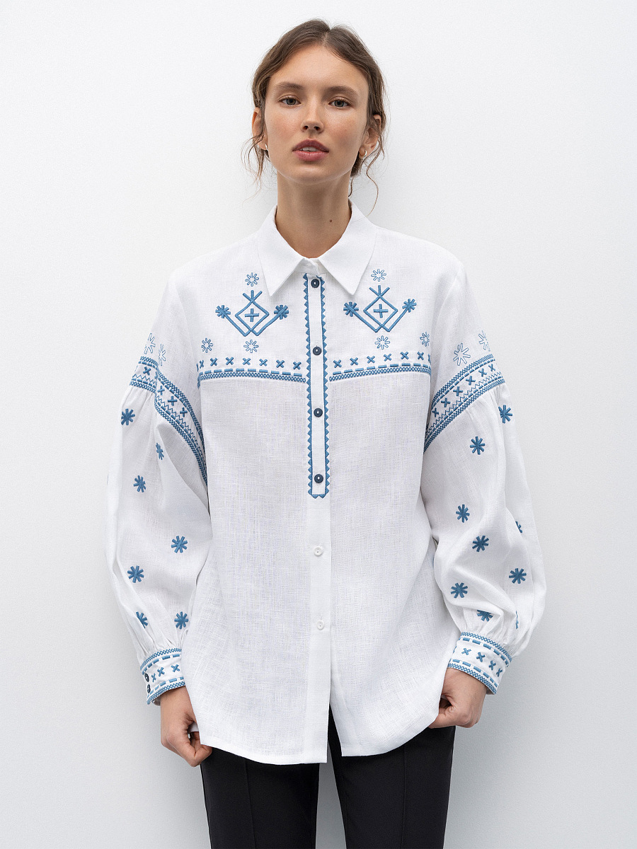 White linen shirt with embroidery Tsvit Syniy [0]