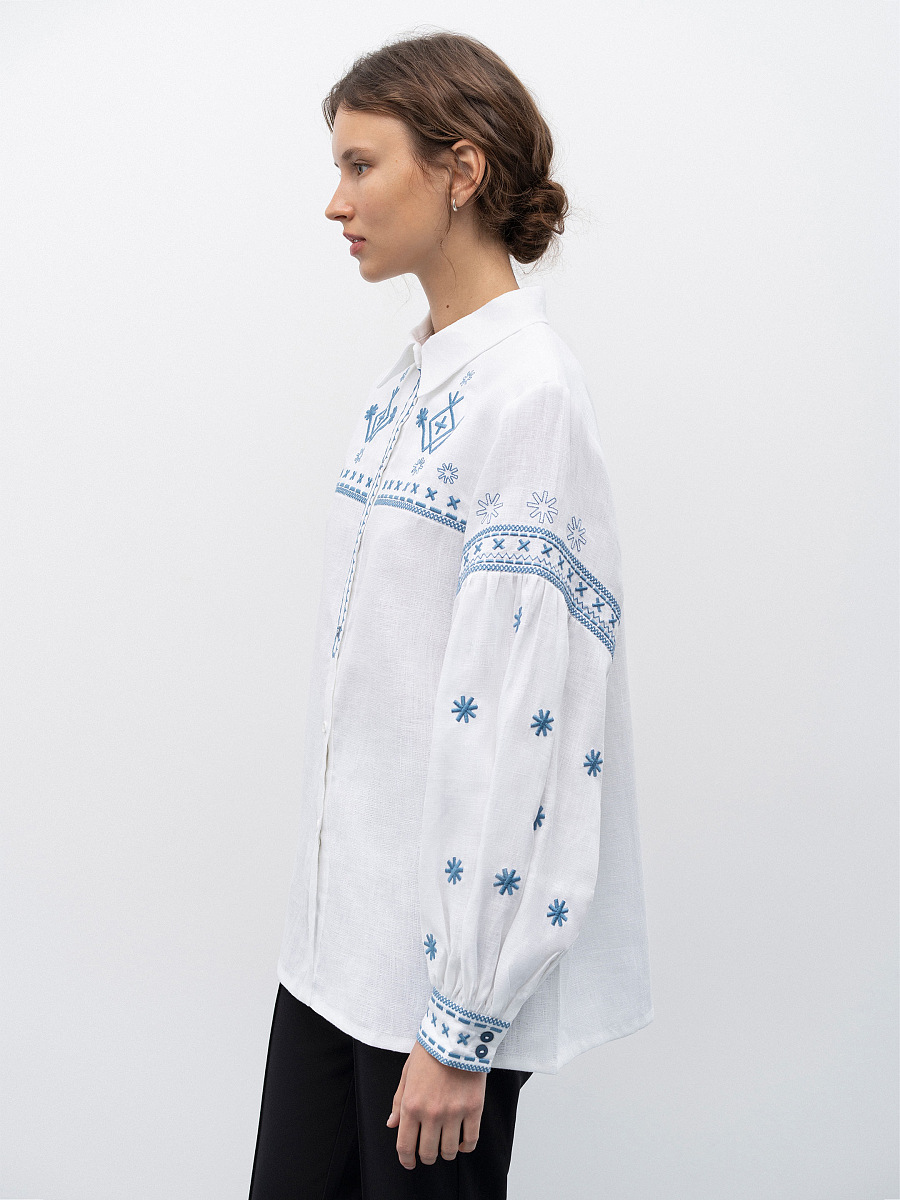 White linen shirt with embroidery Tsvit Syniy [0]