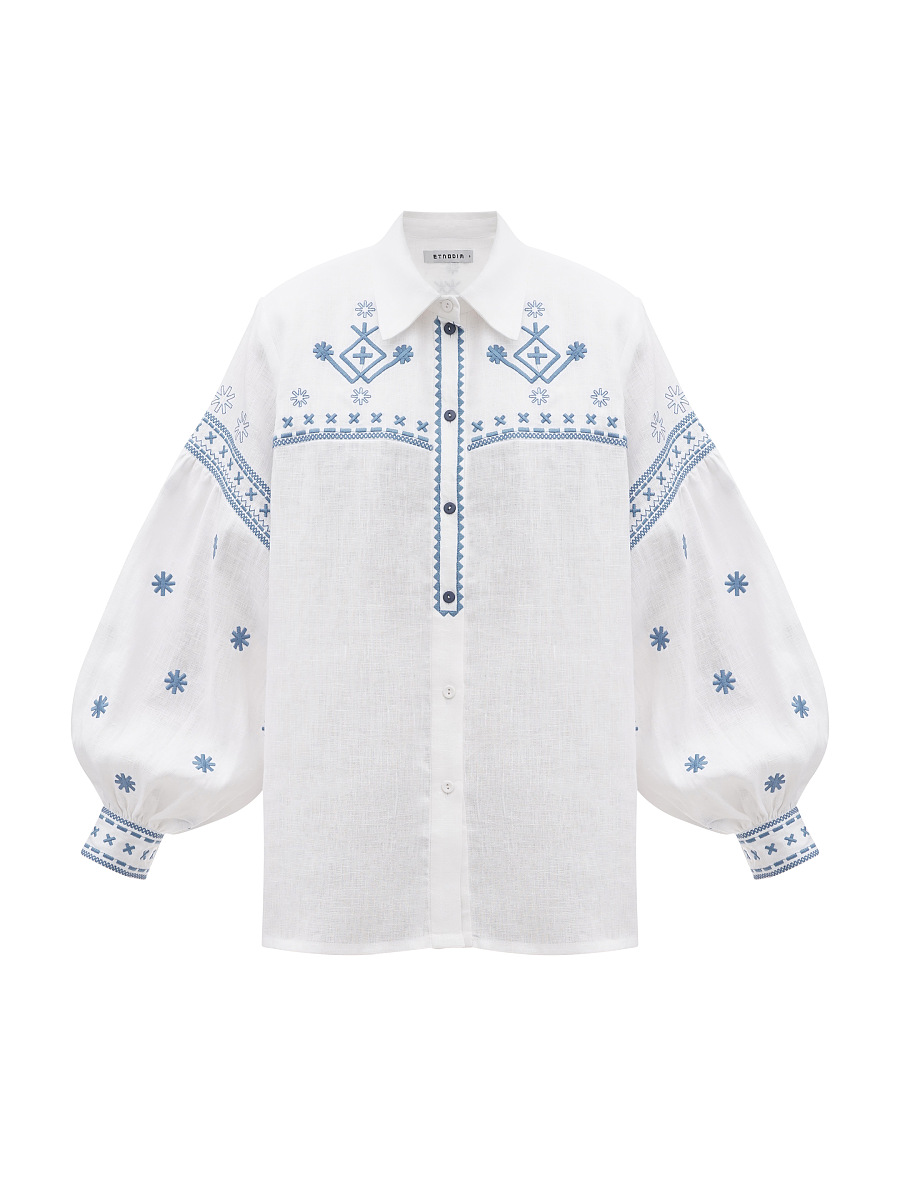 White linen shirt with embroidery Tsvit Syniy [0]