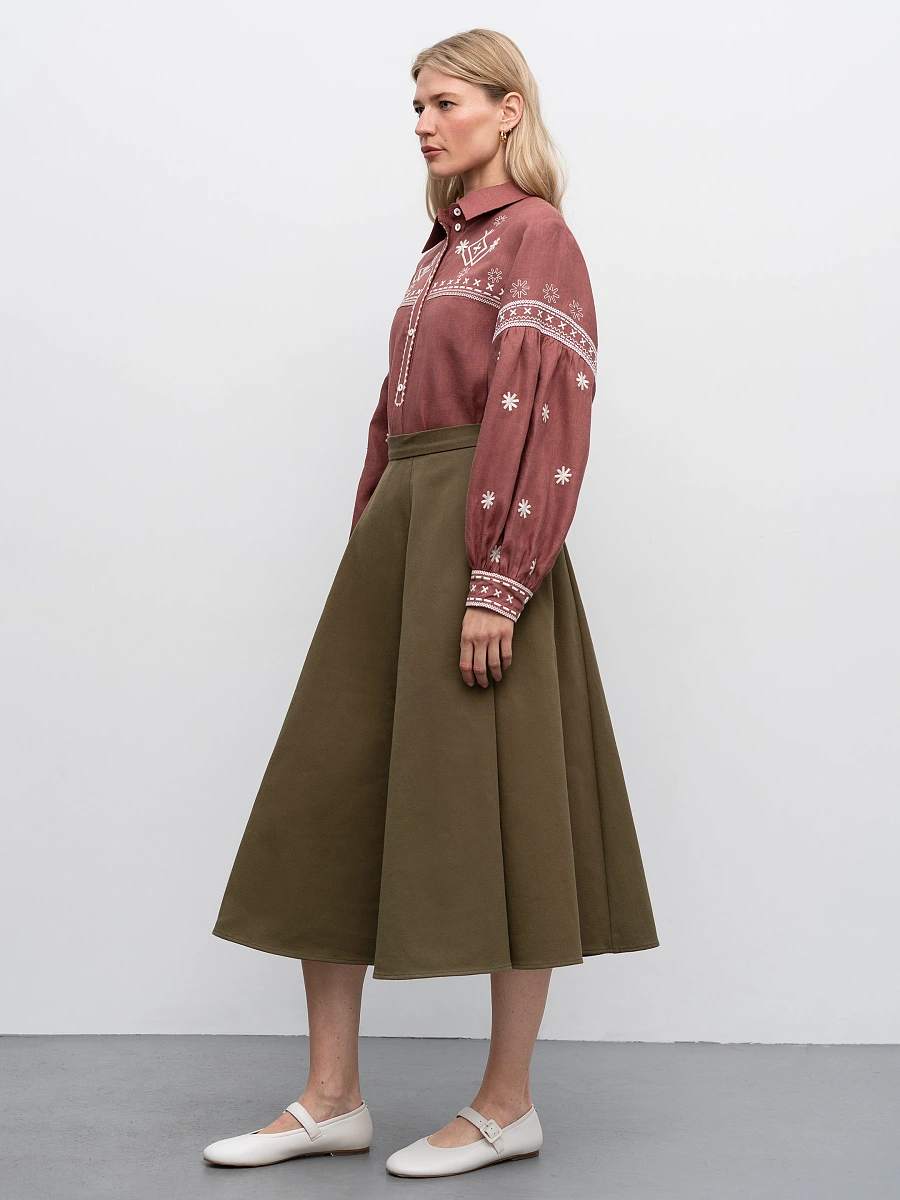 White linen shirt with embroidery Tsvit — Brown