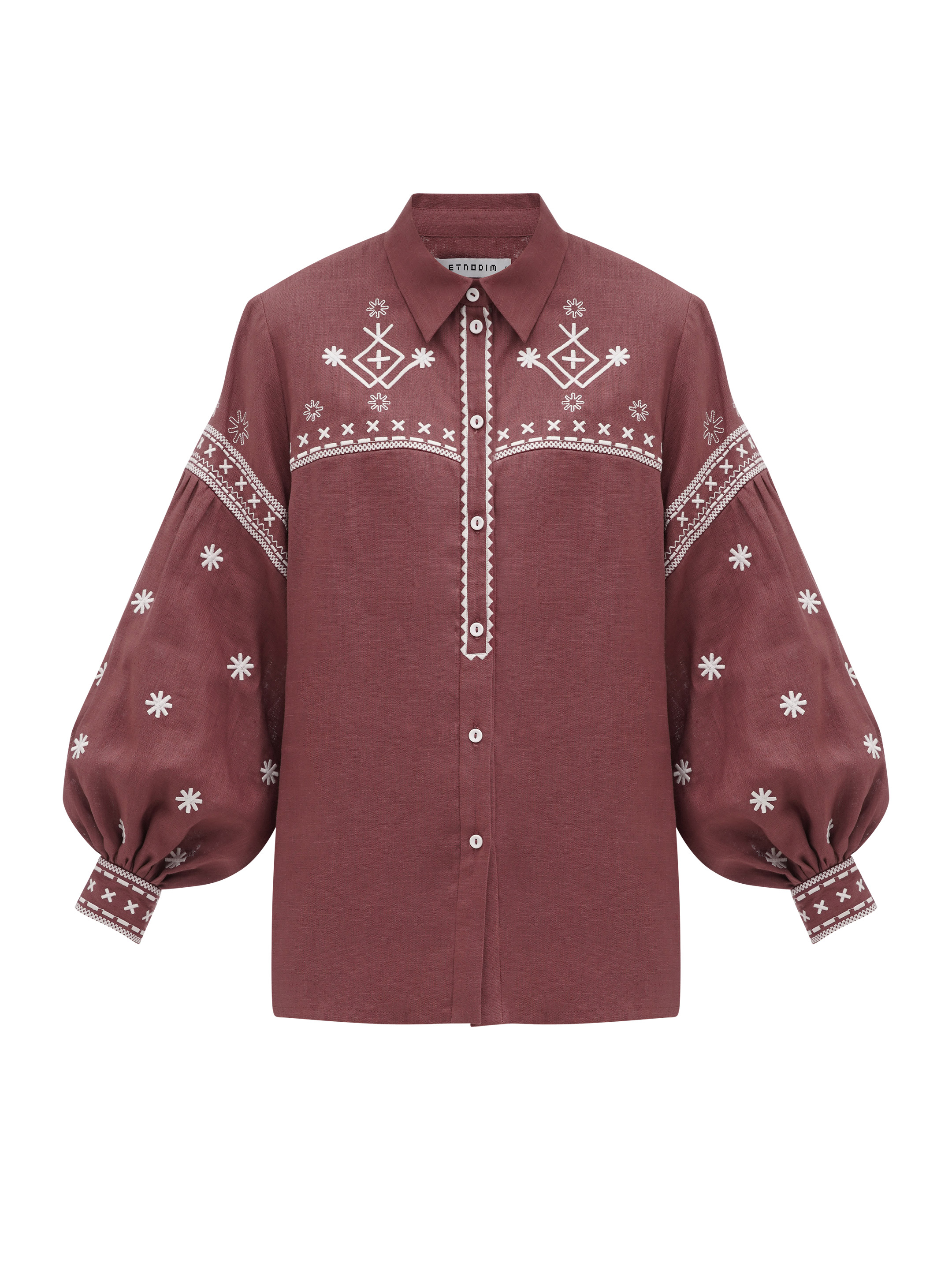 Terracotta linen shirt with embroidery Tsvit Tera fitting