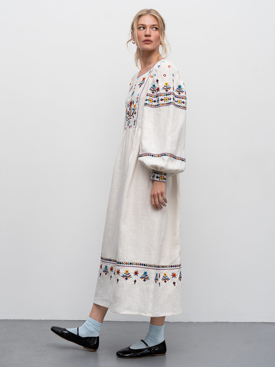 Long embroidered linen dress with yavorivsky ornament Yaryna [0]