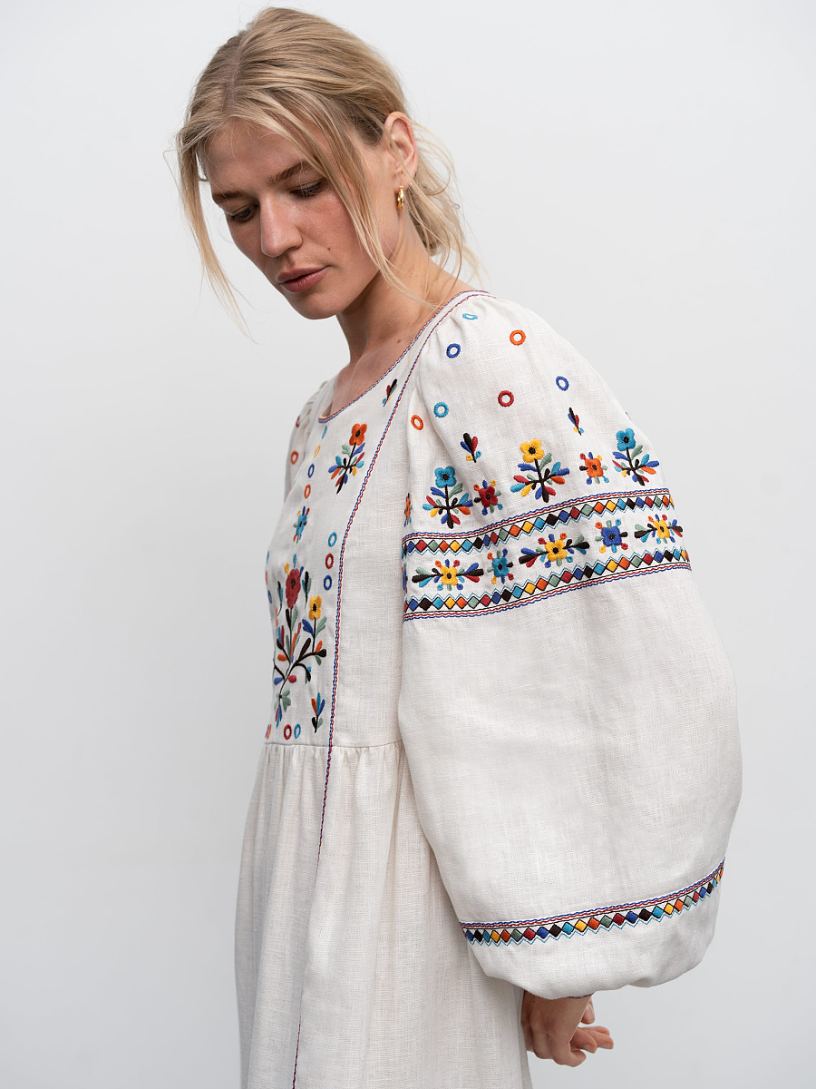Long embroidered linen dress with yavorivsky ornament Yaryna [0]