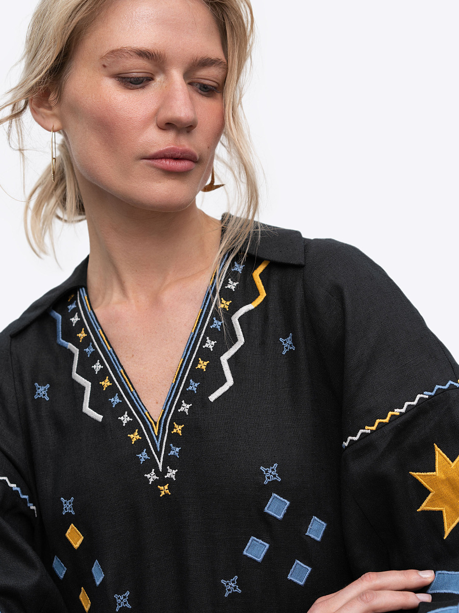 Linen dress with embroidery and applique Zori [0]