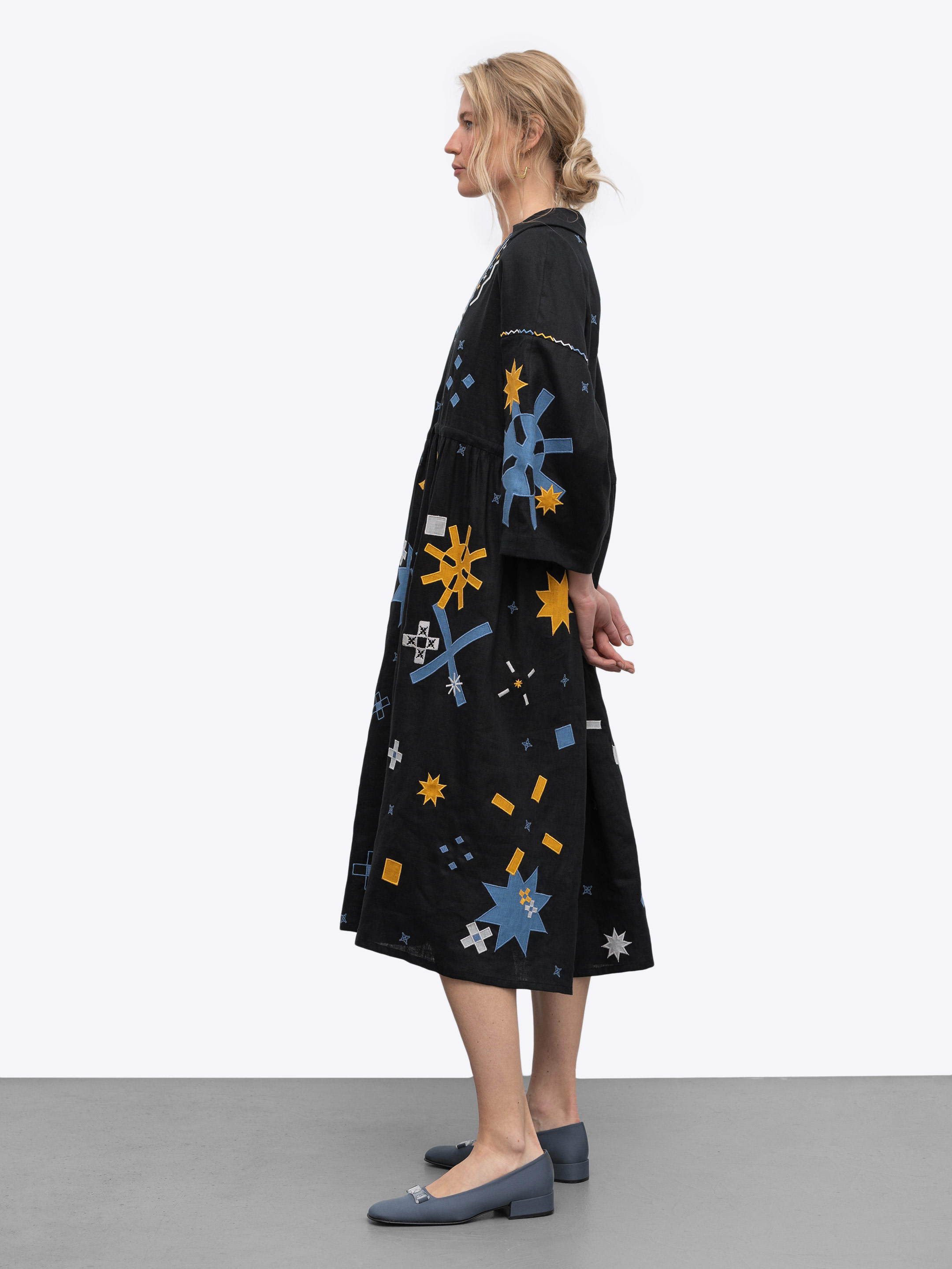 Linen dress with embroidery and applique Zori in Ukraine