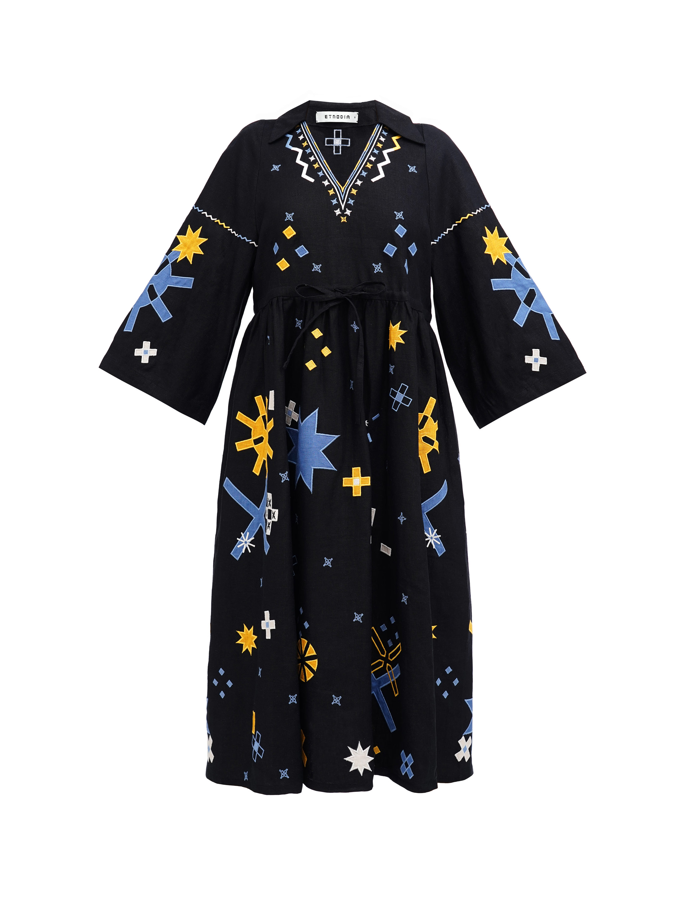 Linen dress with embroidery and applique Zori sizes