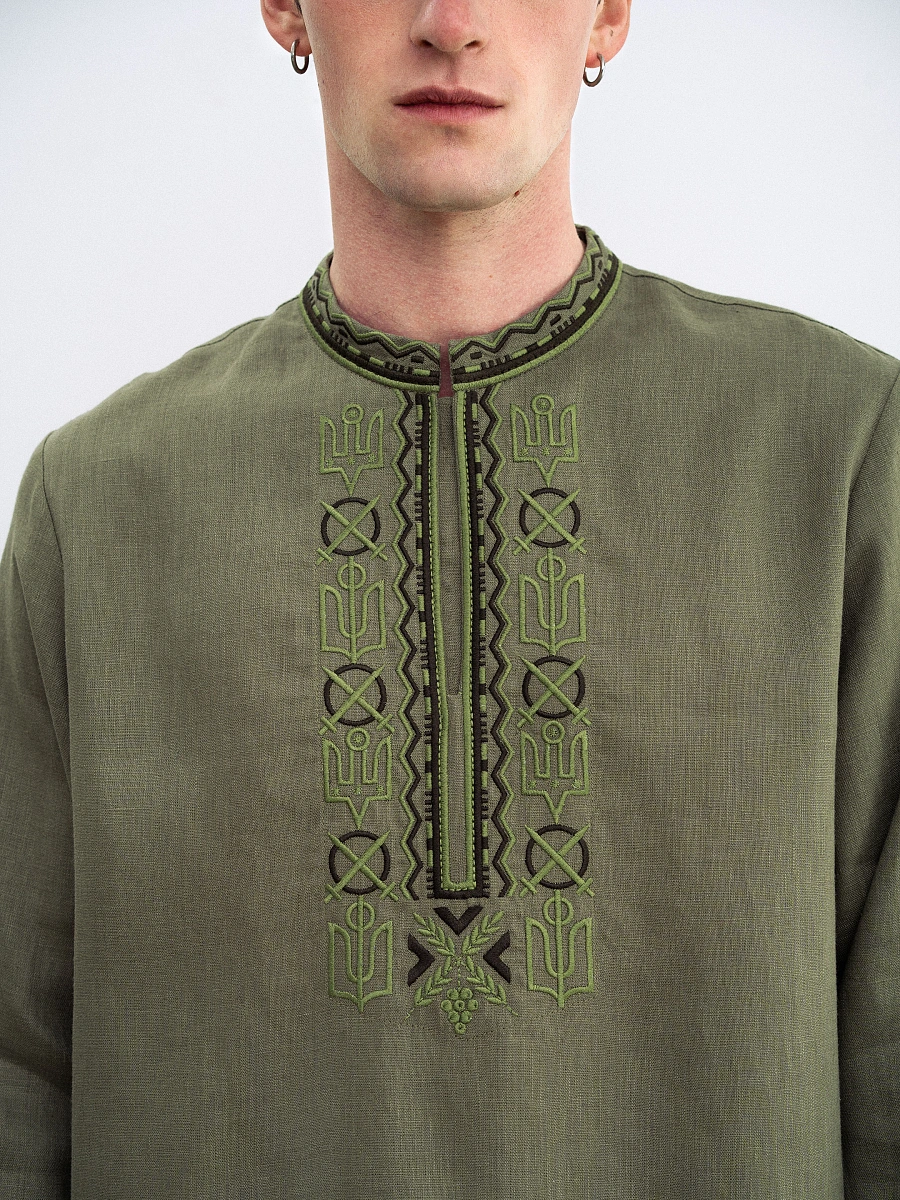 Men's embroidered shirt with symbols of Kyivan Rus 988 Black — Green