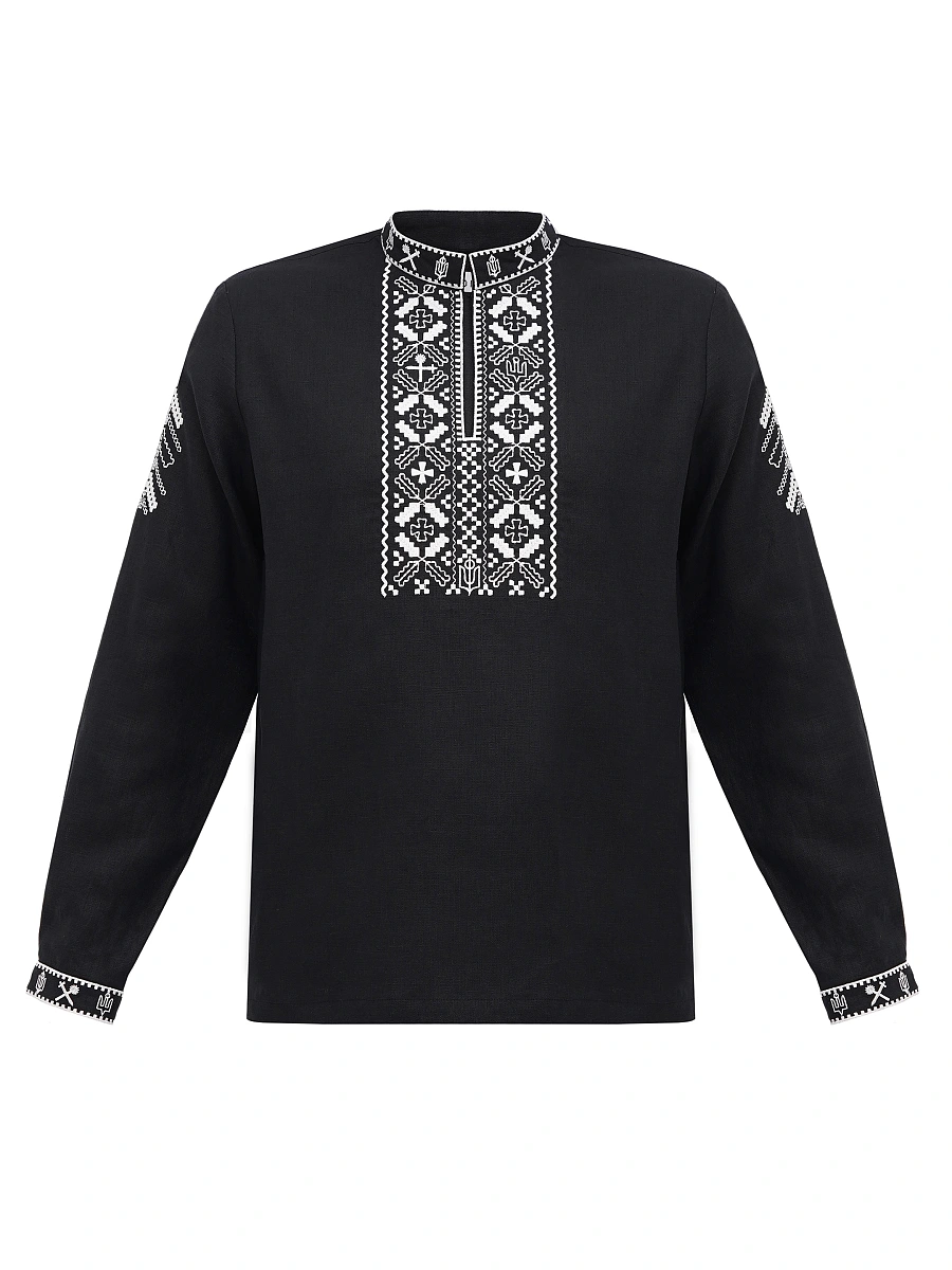 Khaki linen embroidered shirt for men Vidsich Khaki — Black