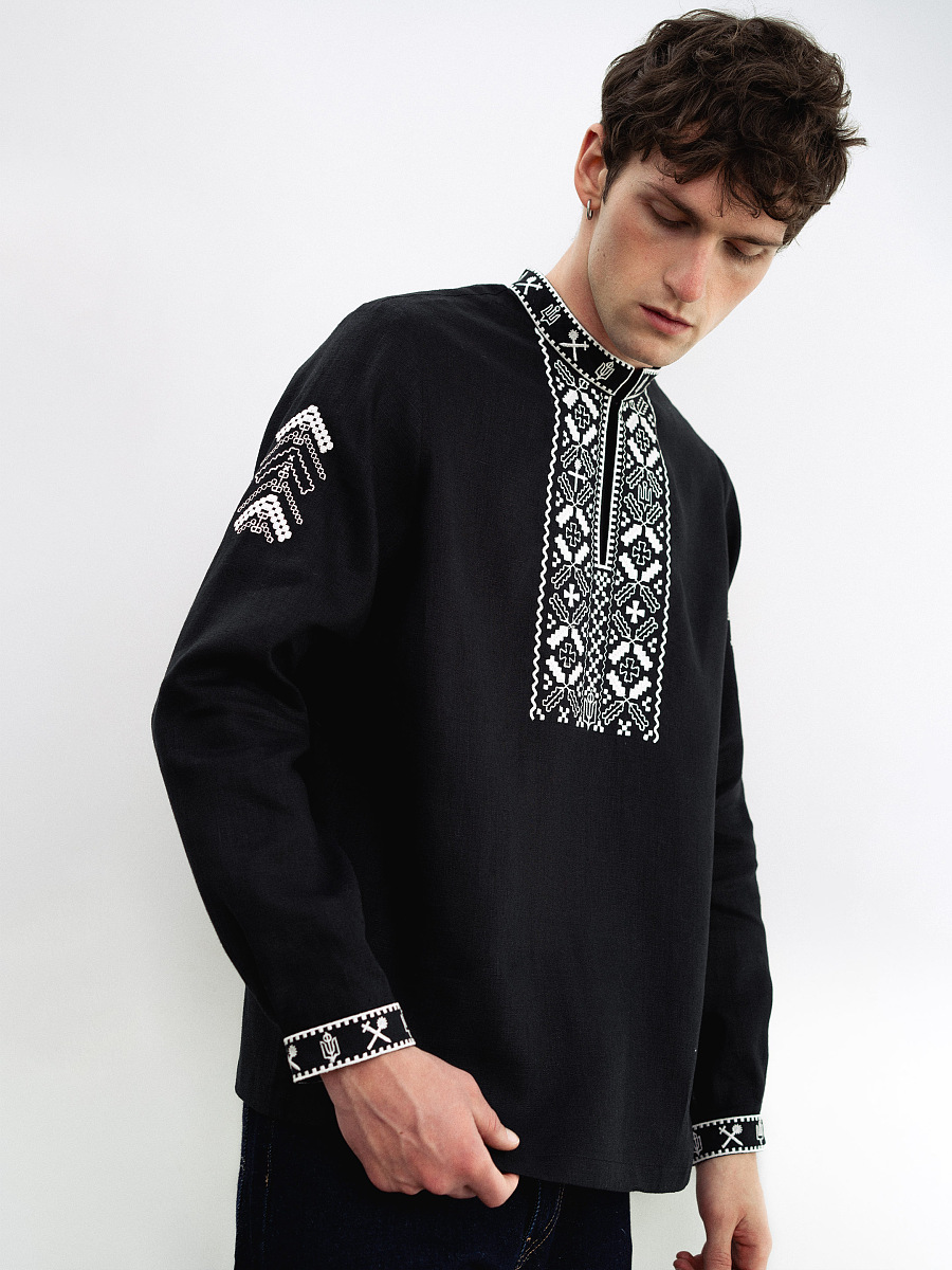 Black linen embroidered shirt Vidsich [0]