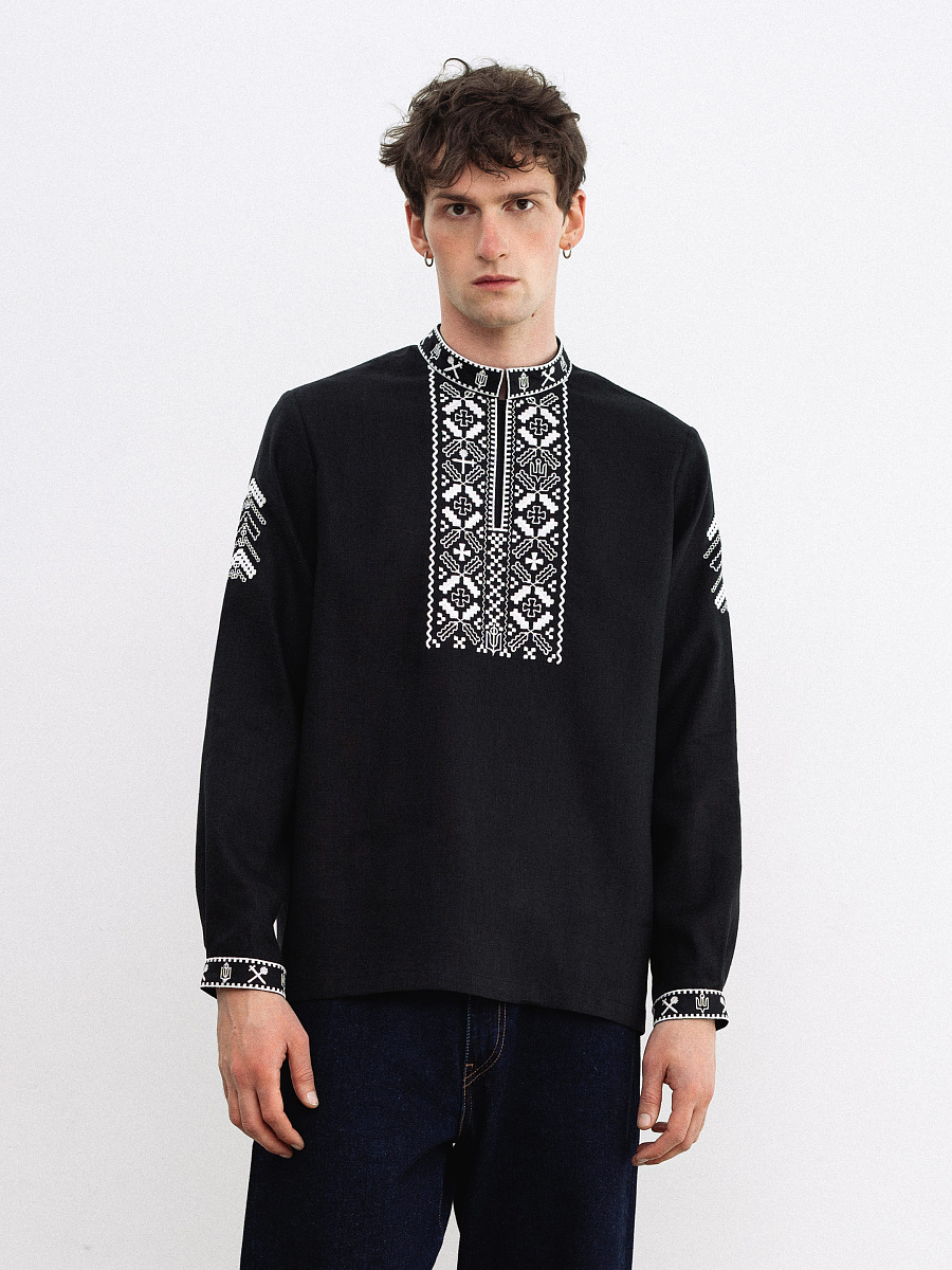 Black linen embroidered shirt Vidsich [0]