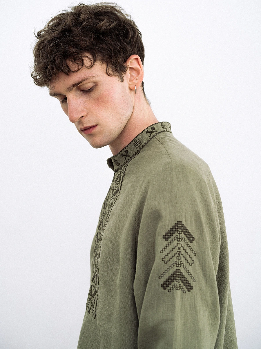 Black linen embroidered shirt Vidsich — Green