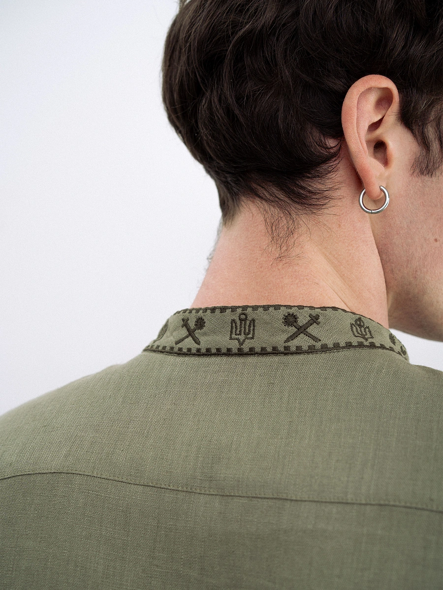 Black linen embroidered shirt Vidsich — Green