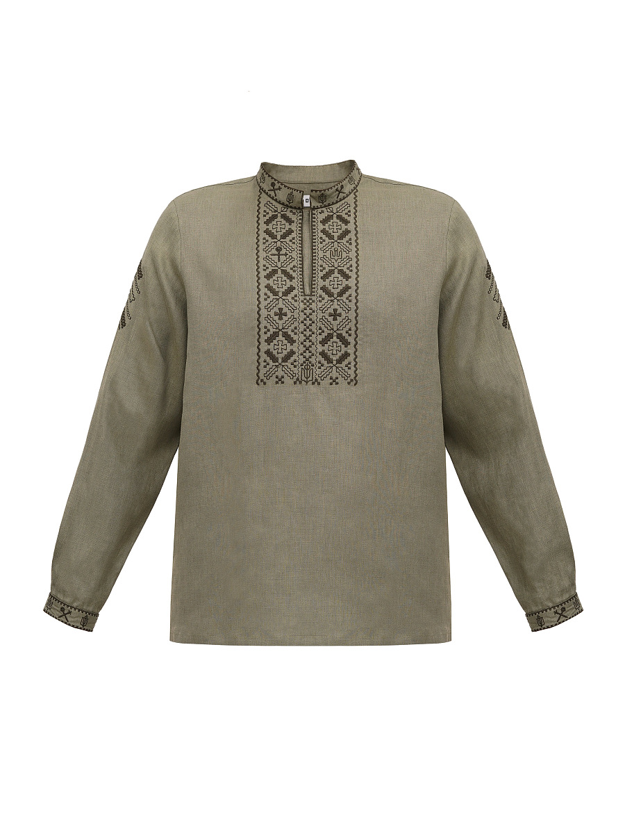 Khaki linen embroidered shirt for men Vidsich Khaki [0]