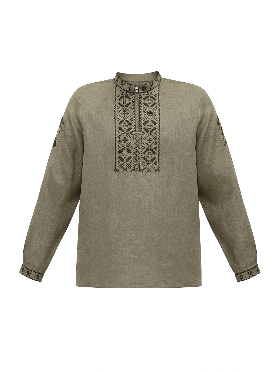 Black linen embroidered shirt Vidsich — Green