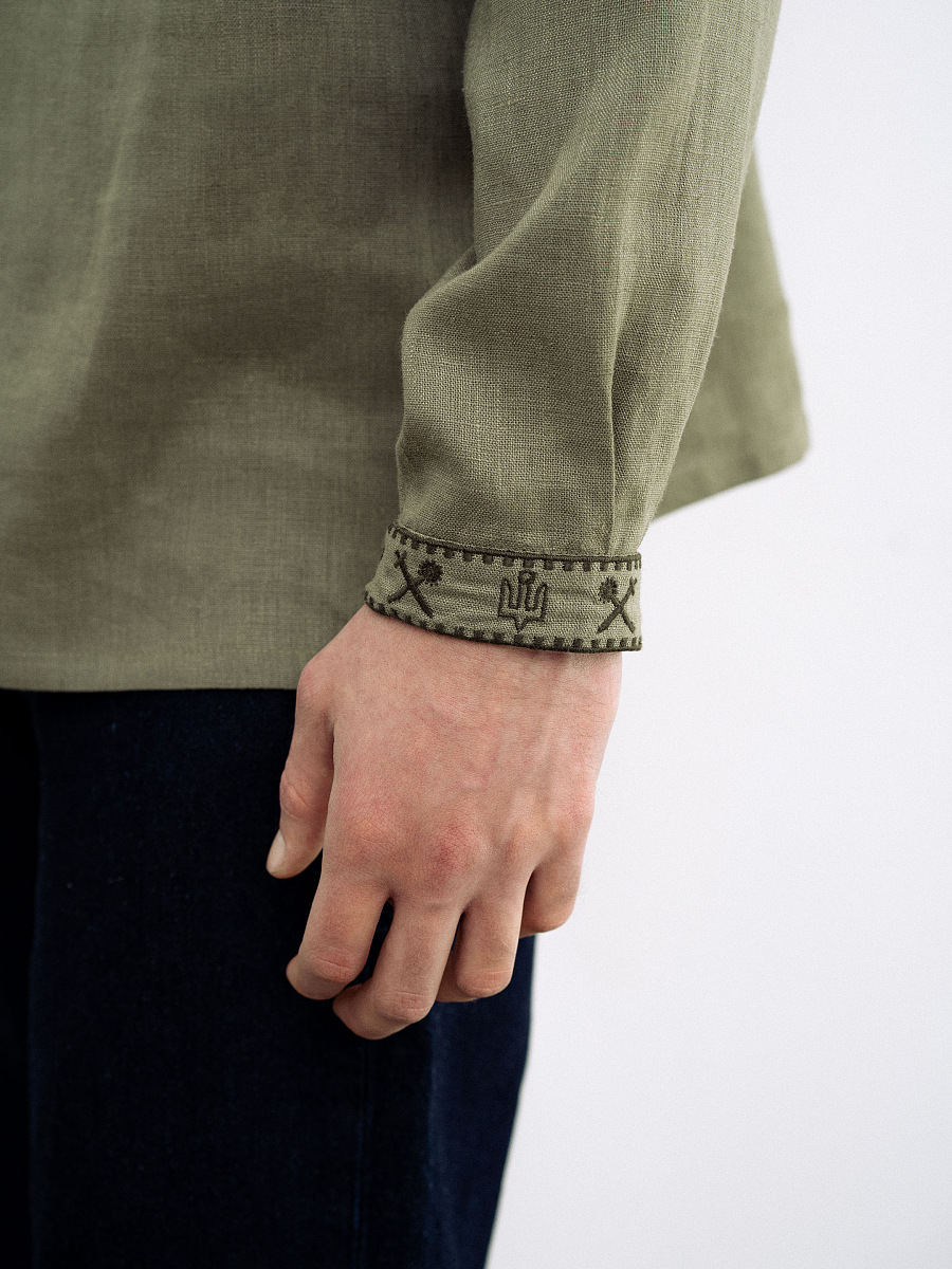 Khaki linen embroidered shirt for men Vidsich Khaki [0]