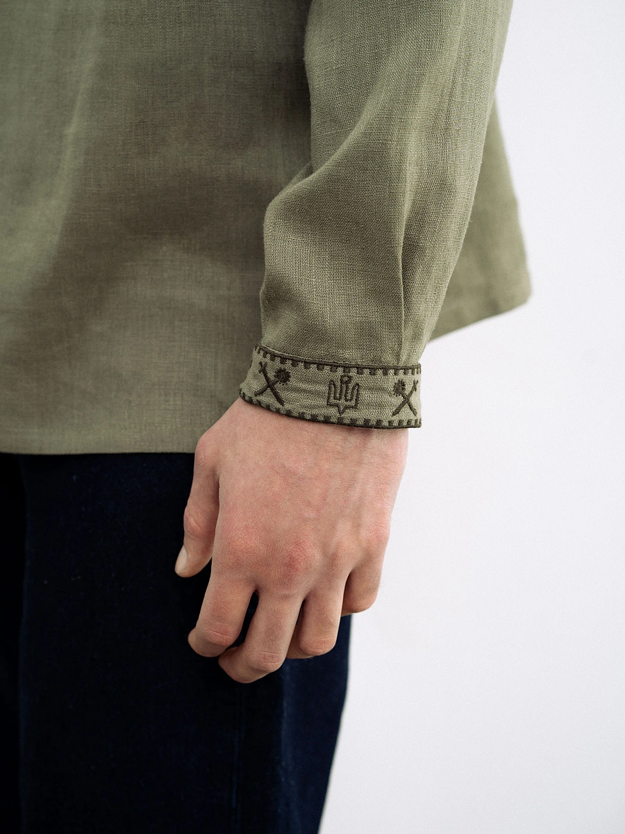 Black linen embroidered shirt Vidsich — Green