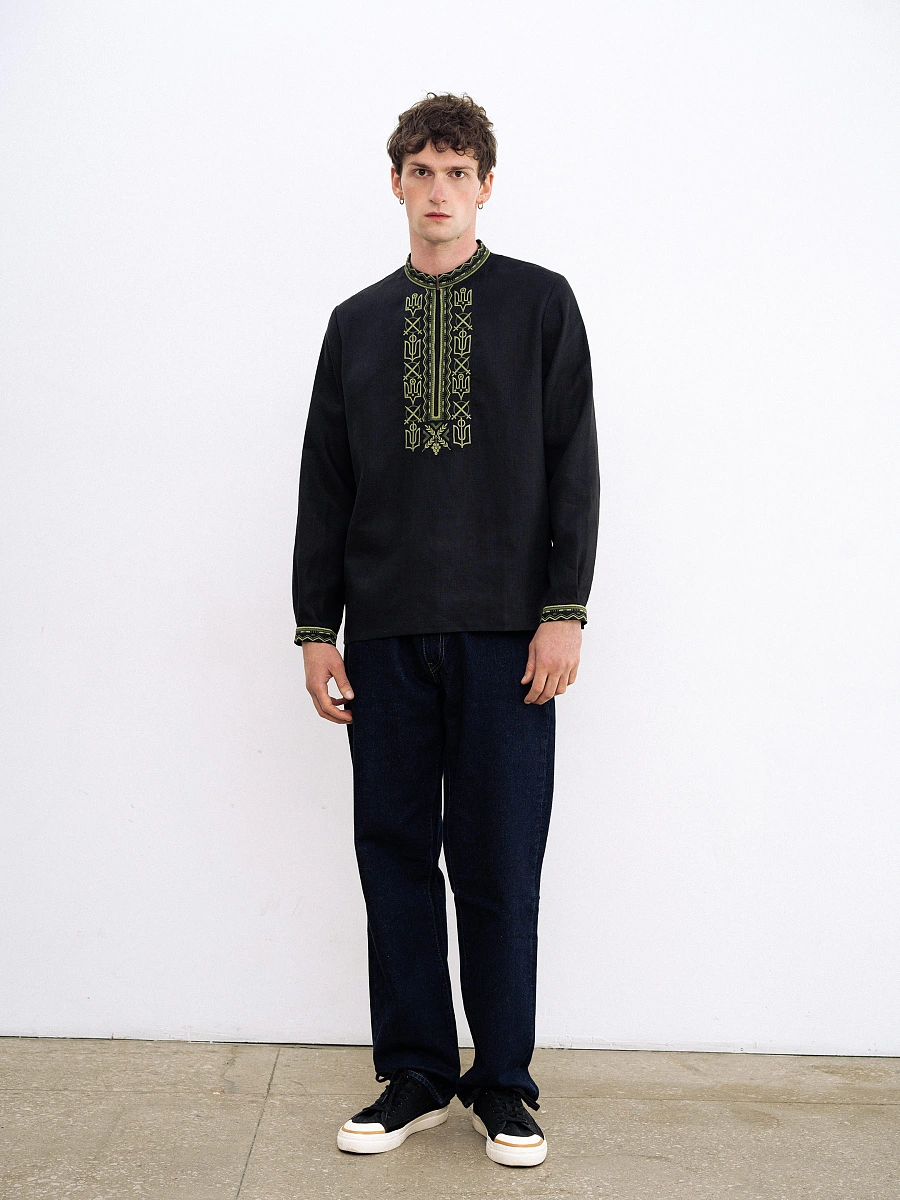 Men's embroidered shirt with symbols of Kyivan Rus 988 — Black