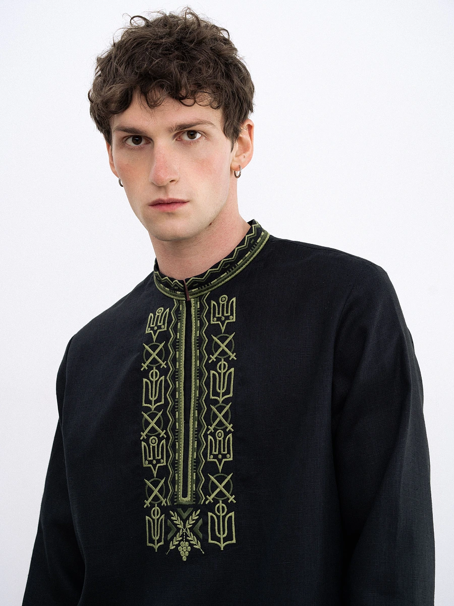Men's embroidered shirt with symbols of Kyivan Rus 988 — Black