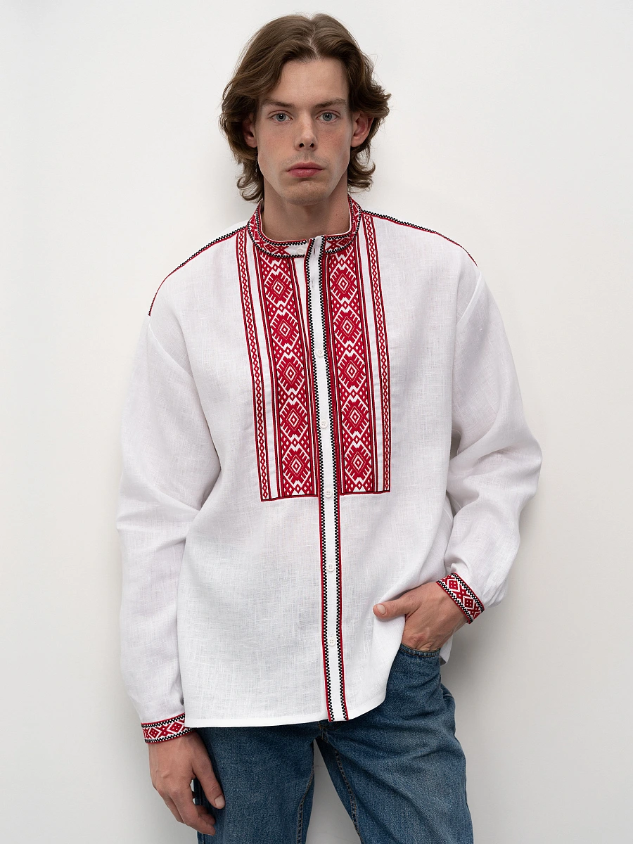 Black men's embroidered shirt Zhytomyr Chorna — White